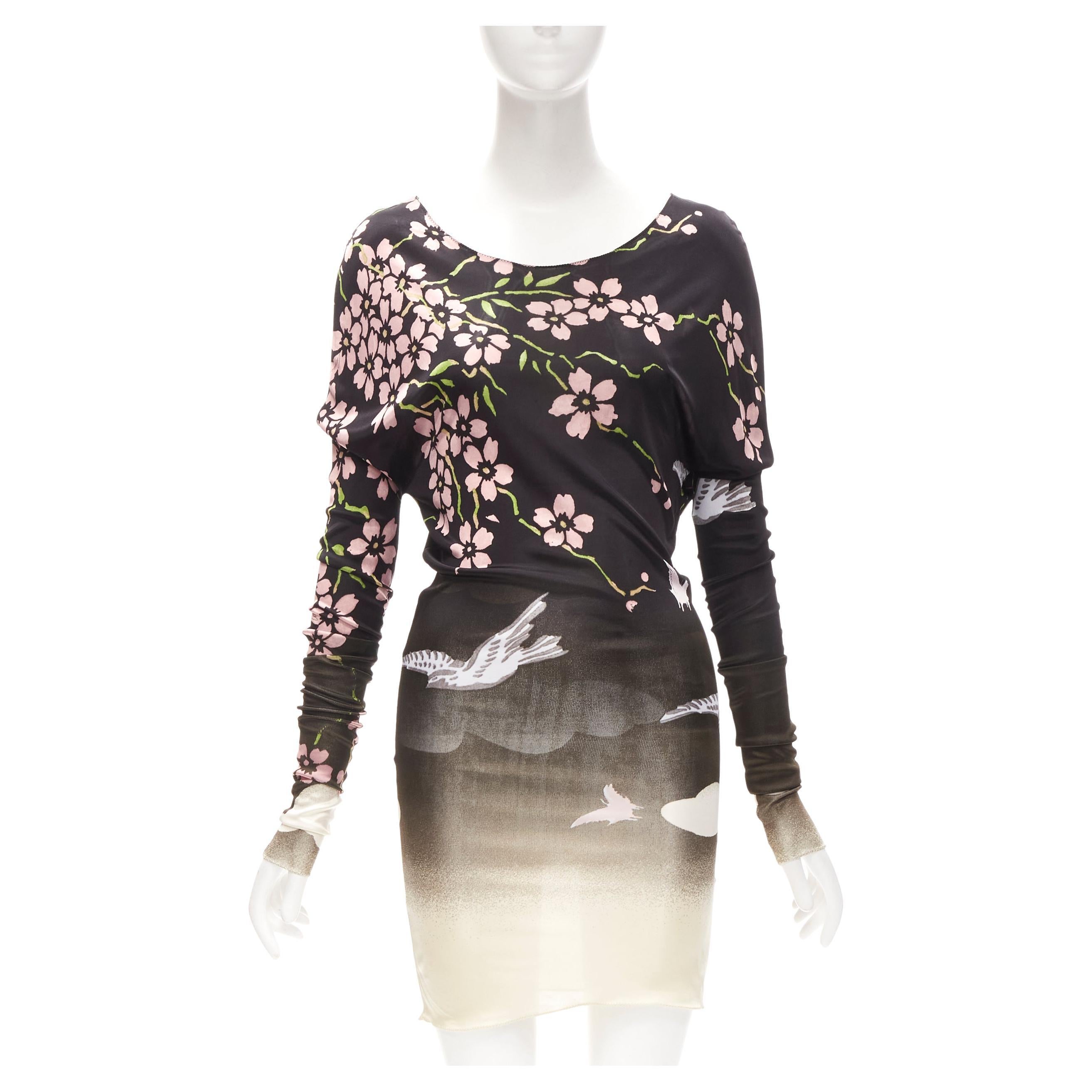 GUCCI TOM FORD 2003 black Japanese Cherry Blossom bodycon dress XS For Sale
