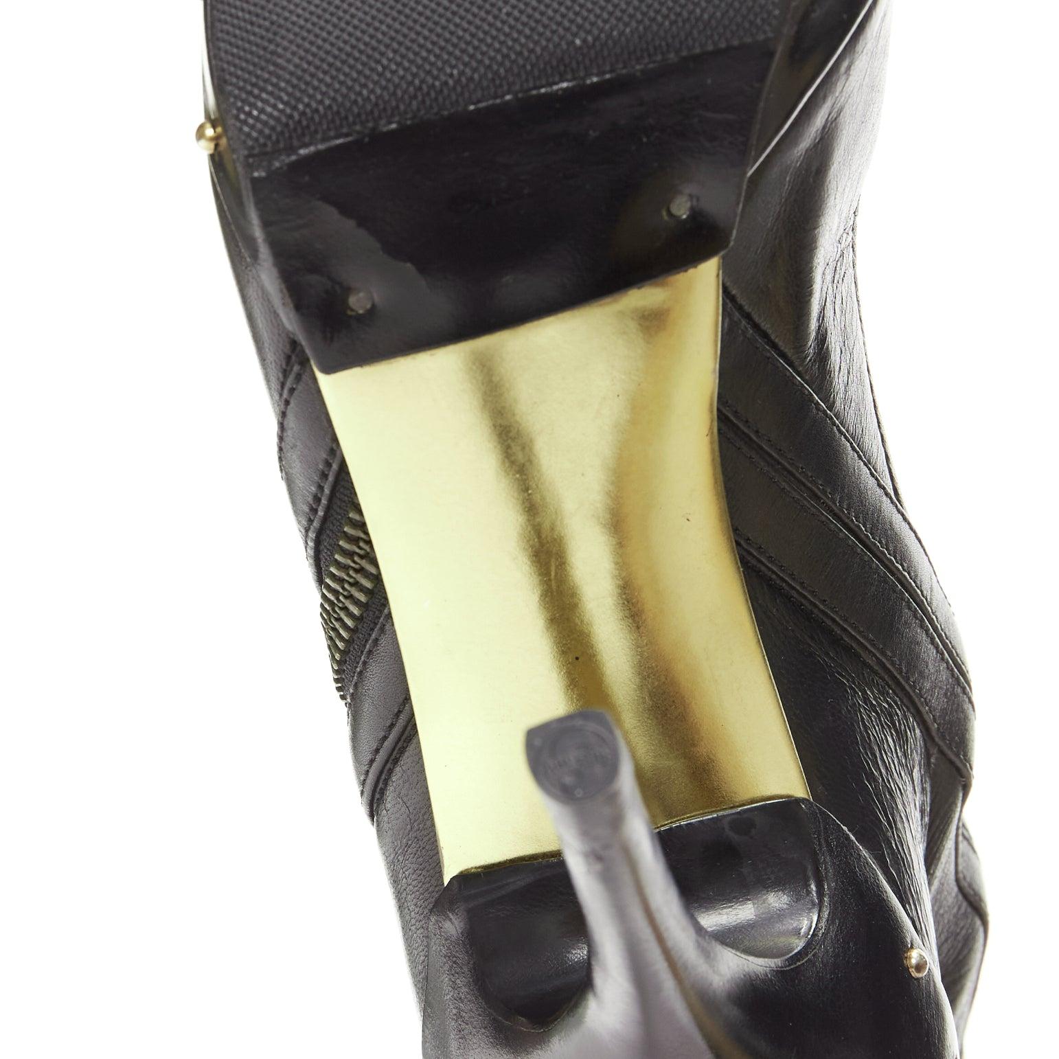 GUCCI TOM FORD 2003 Runway black leather studded thigh high boots EU37 5