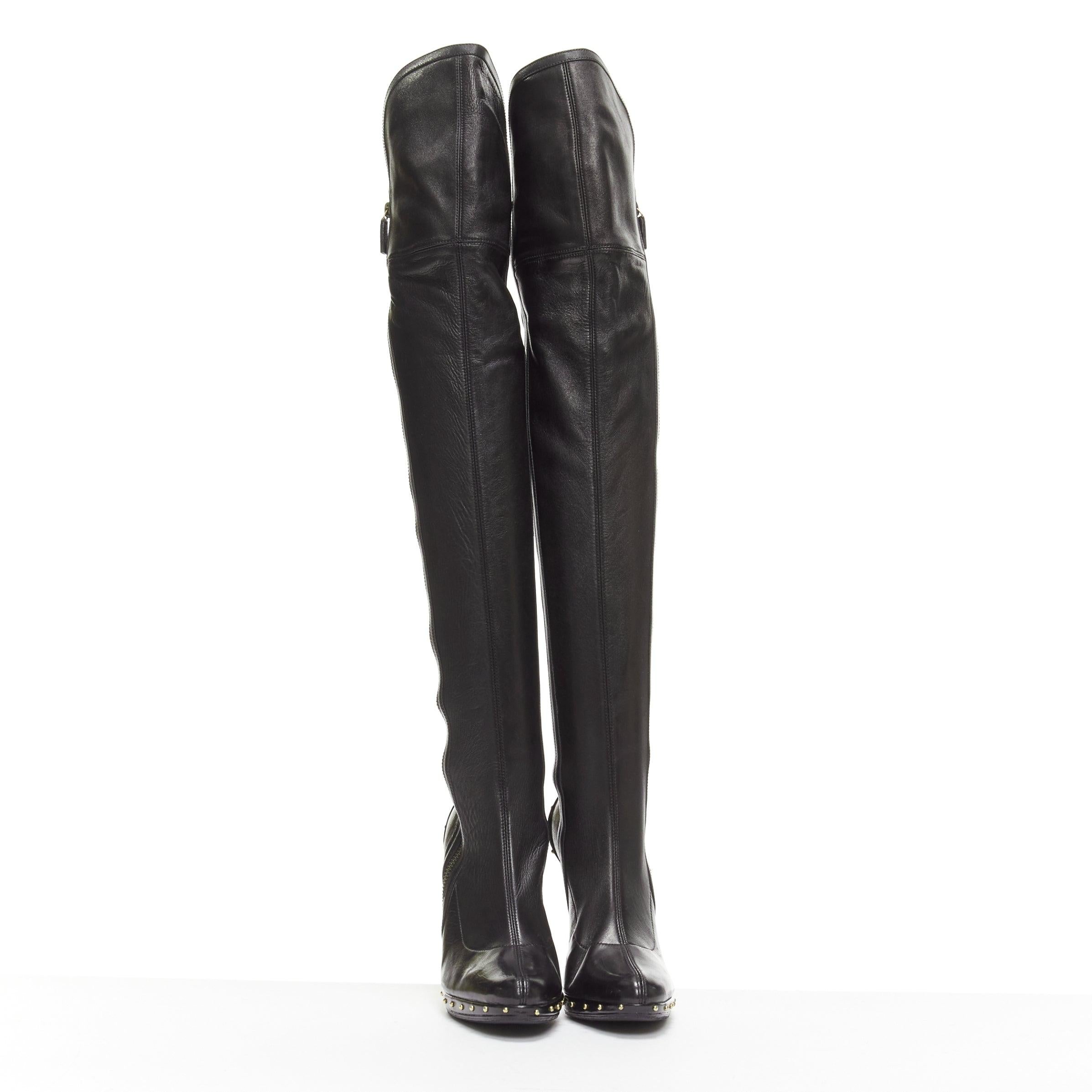 GUCCI TOM FORD 2003 Runway black leather studded thigh high boots EU37 In Good Condition For Sale In Hong Kong, NT