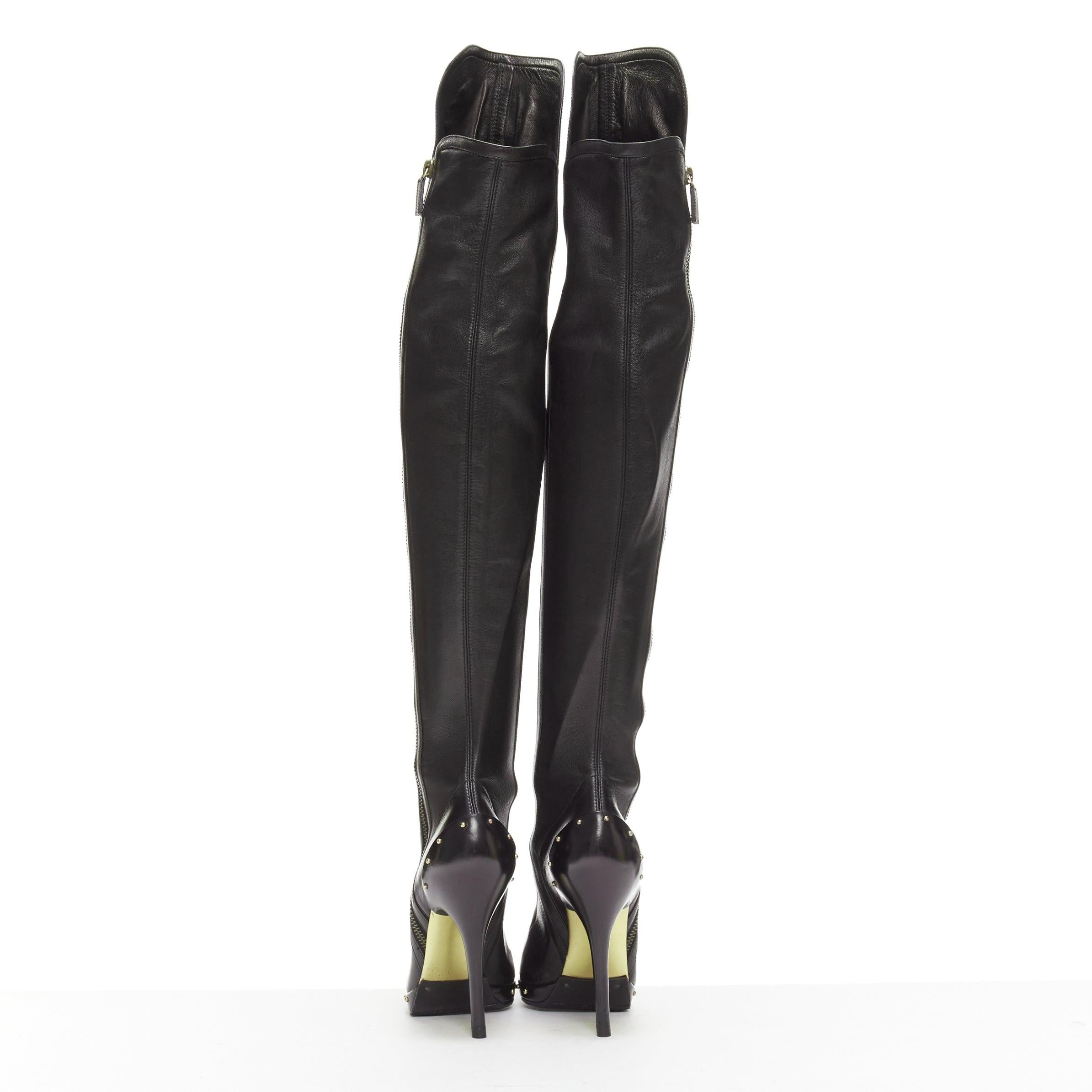Women's GUCCI TOM FORD 2003 Runway black leather studded thigh high boots EU37