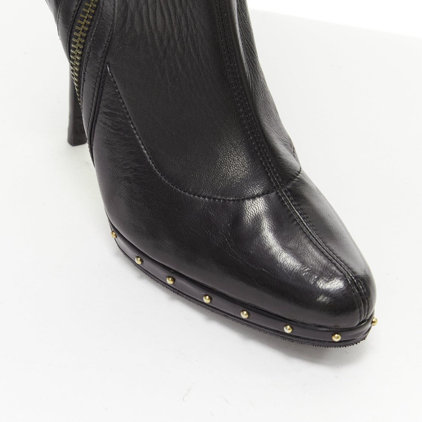GUCCI TOM FORD 2003 Runway black leather studded thigh high boots EU37 For Sale 3