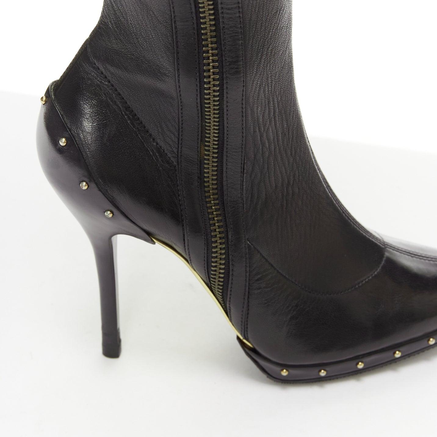 GUCCI TOM FORD 2003 Runway black leather studded thigh high boots EU37 3