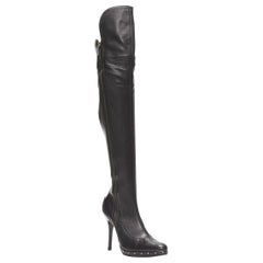 GUCCI TOM FORD 2003 Runway black leather studded thigh high boots EU37