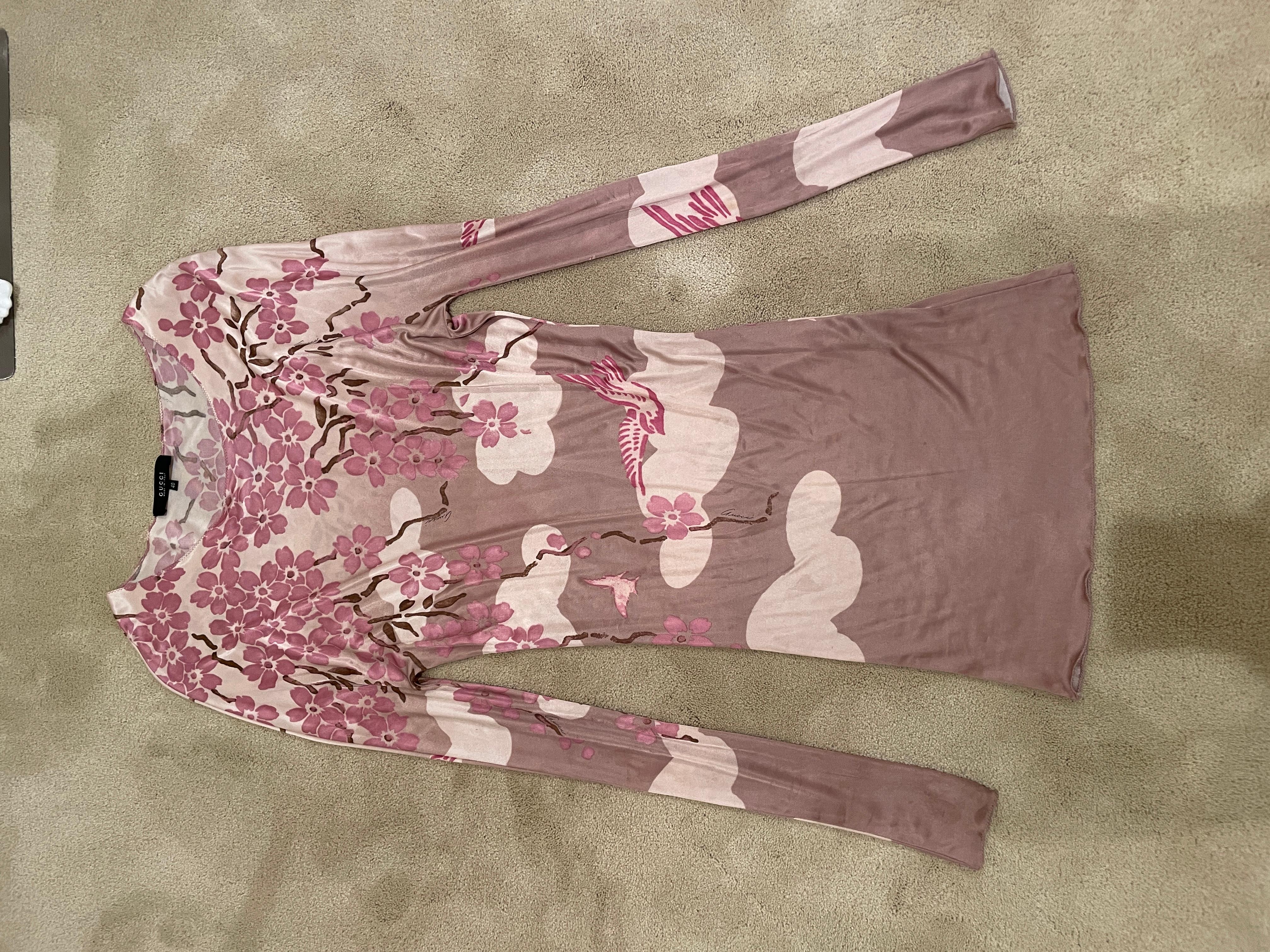 GUCCI TOM FORD 2003 vintage runway pink cherry blossom mini dress  3