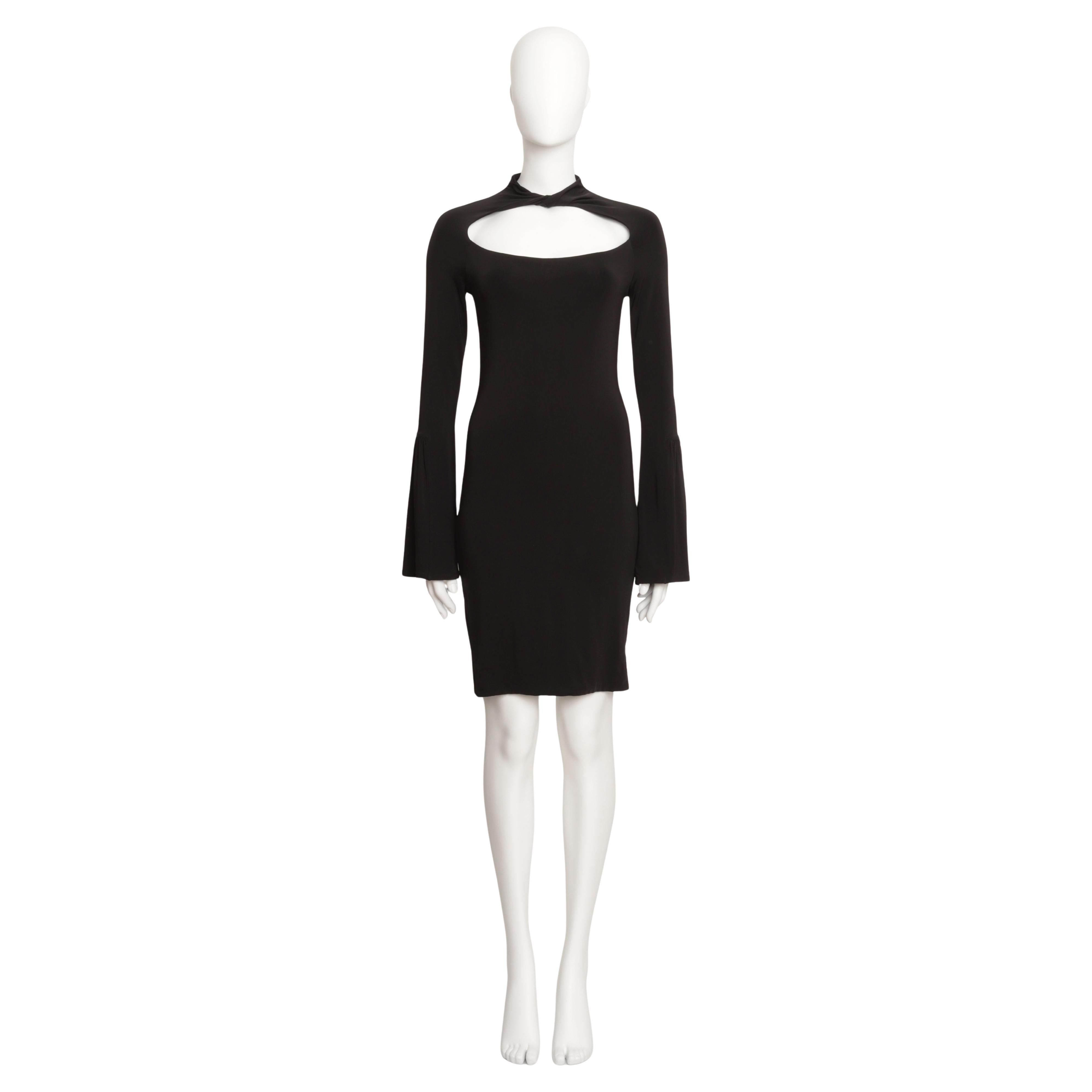 Gucci Tom Ford 2004 Schwarzes langärmeliges Stretchkleid mit Ausschnitt