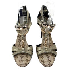 Gucci Tom Ford 2004 Dragon GG Monogram Heels Sandals 40