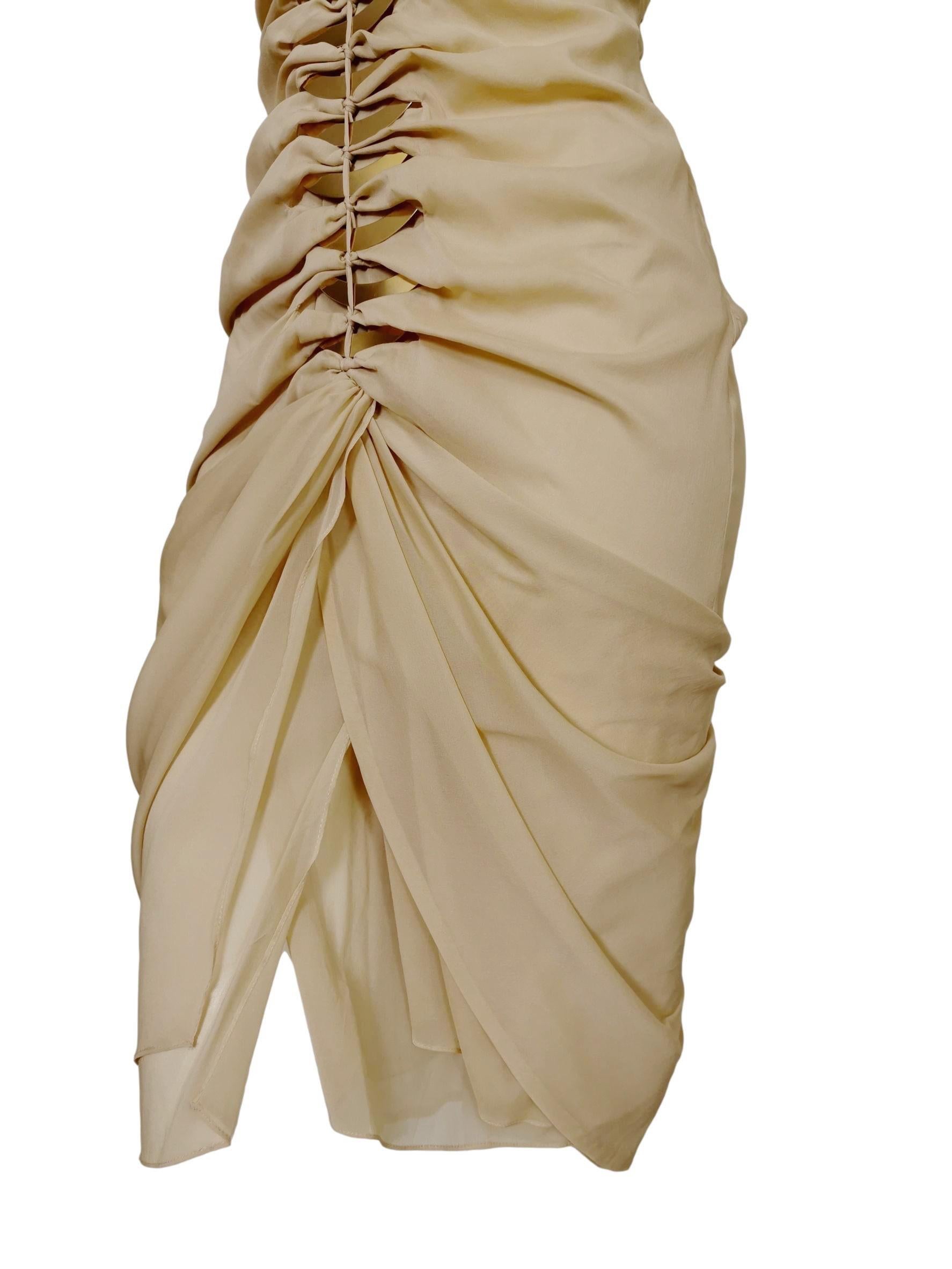 Brown Gucci Tom Ford 2004 Draped Silk Dress