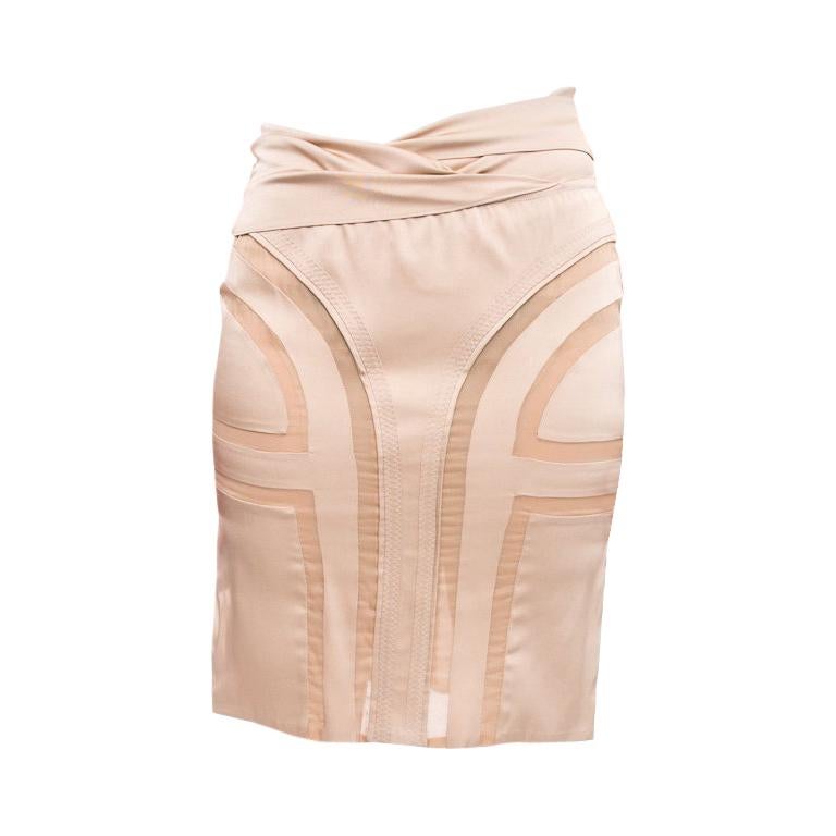 Gucci Tom Ford 2004 Nude Satin Seamed Pencil Skirt - 4