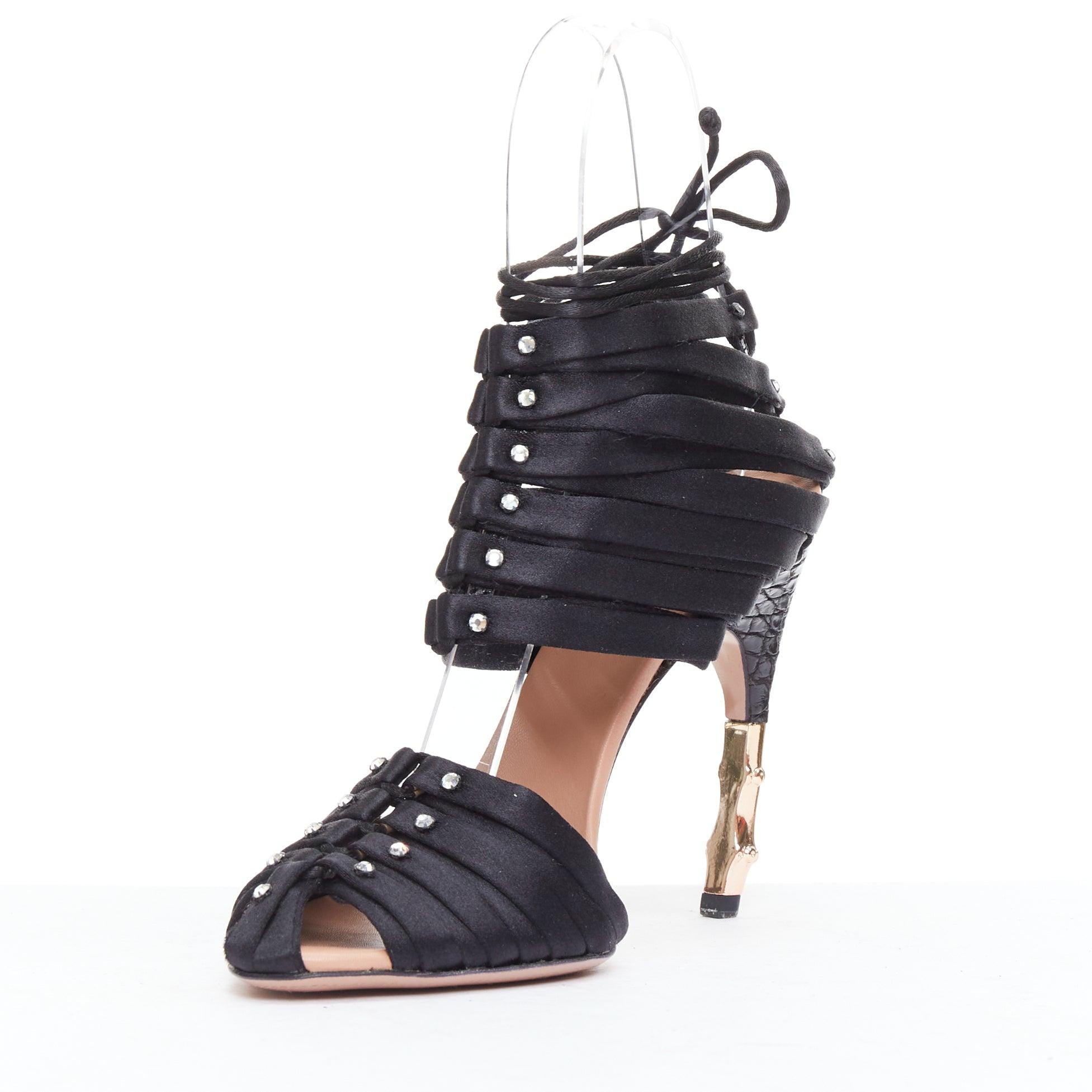 GUCCI Tom Ford 2004 Runway black satin corset crystal bamboo heels EU36C In Good Condition In Hong Kong, NT