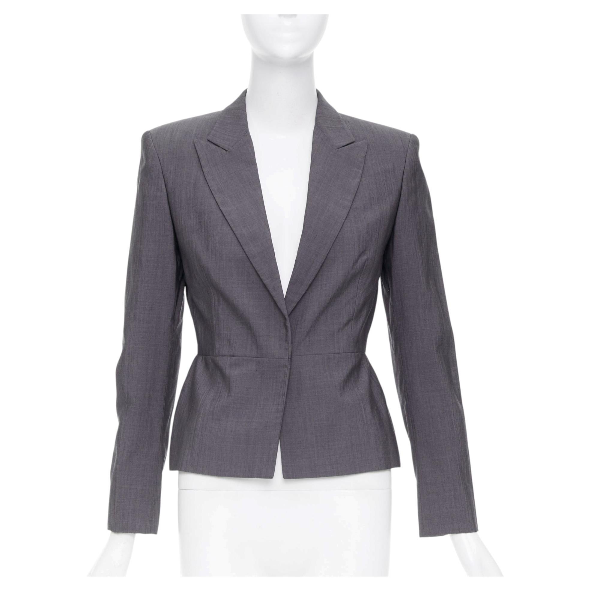 Pre-owned Tom Ford Gucci 2004 Runway Monogram Lined Silk Wool Single Button Blazer It38 Xs In Gray