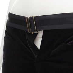 GUCCI TOM FORD 2004 Vintage black web gold buckle velvet flared pants IT38 XS
