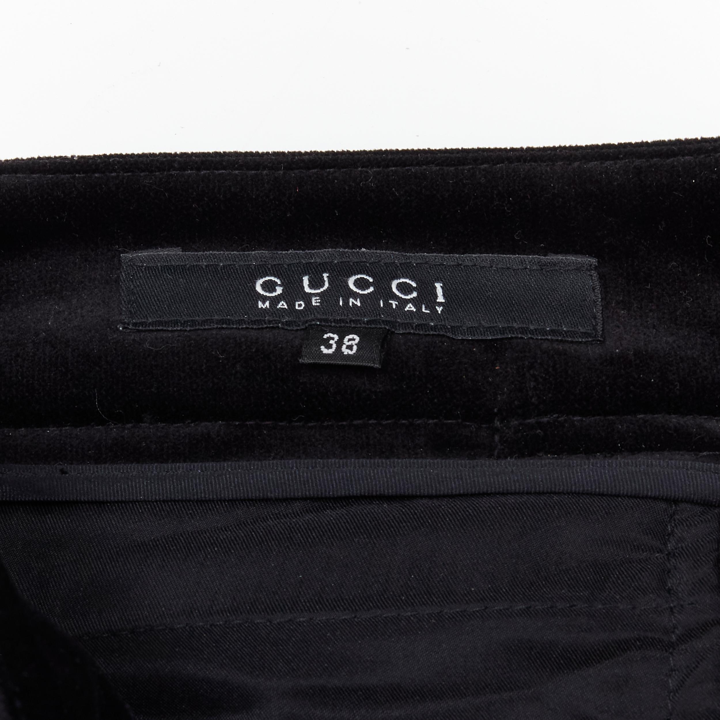 GUCCI TOM FORD 2004 Vintage black web gold buckle velvet flared pants IT38 XS For Sale 4