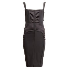 Gucci Tom Ford A/W 2003 Tailored Corset Dress in Dark Grey Stretch Silk Satin