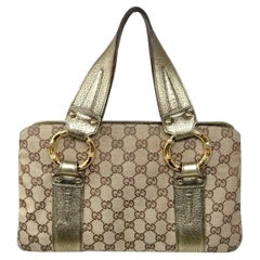 Gucci Tom Ford Bamboo GG Canvas Gold Leather Shoulder Bag Y2K Archive