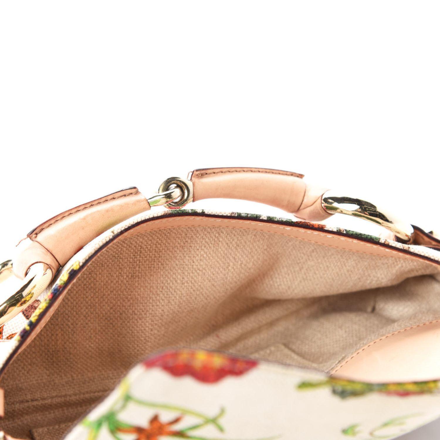 Gucci Tom Ford Beaded Canvas Flora Floral Horsebit Bag In Good Condition In Montreal, Quebec