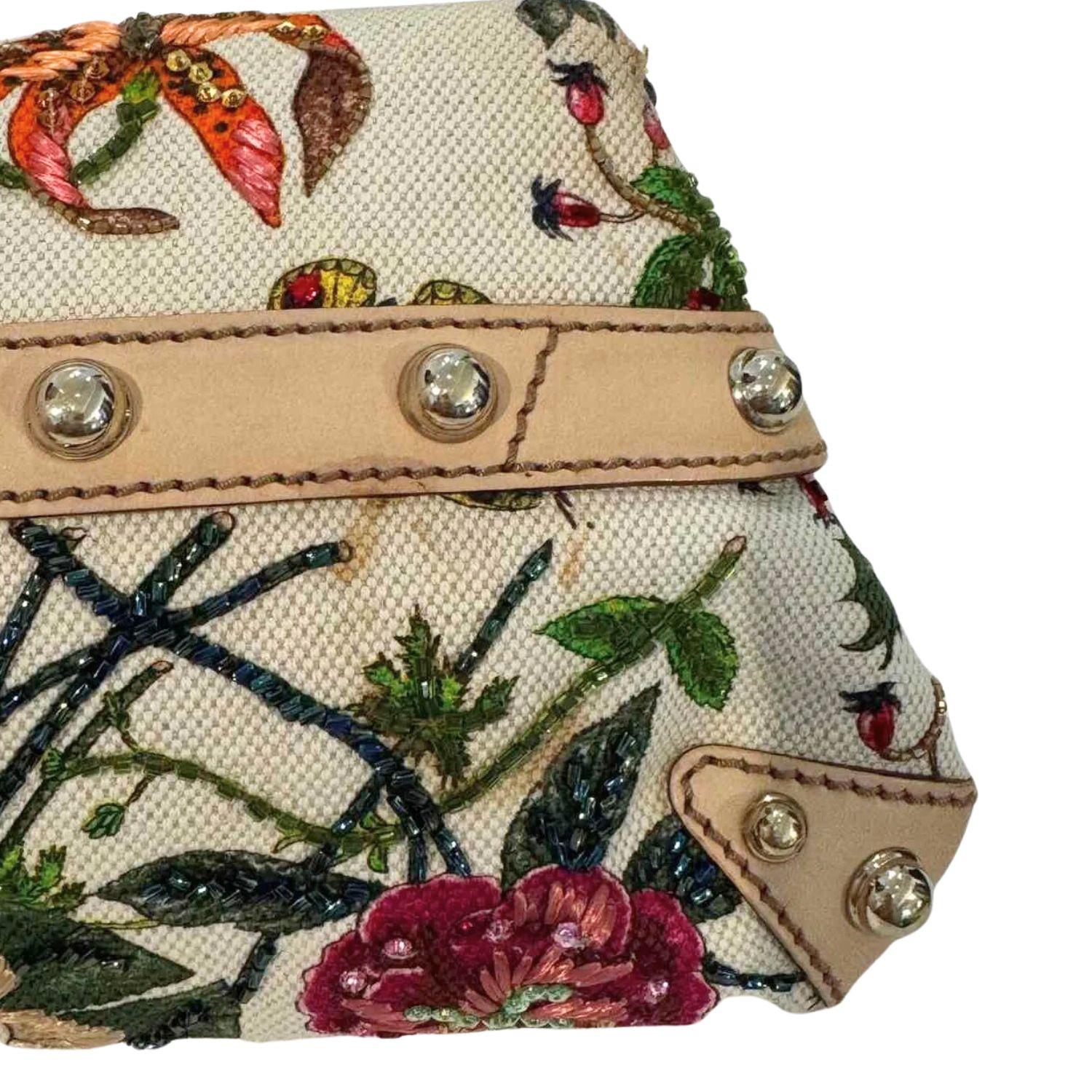 Gucci Tom Ford Beaded Canvas Flora Floral Horsebit Bag 1