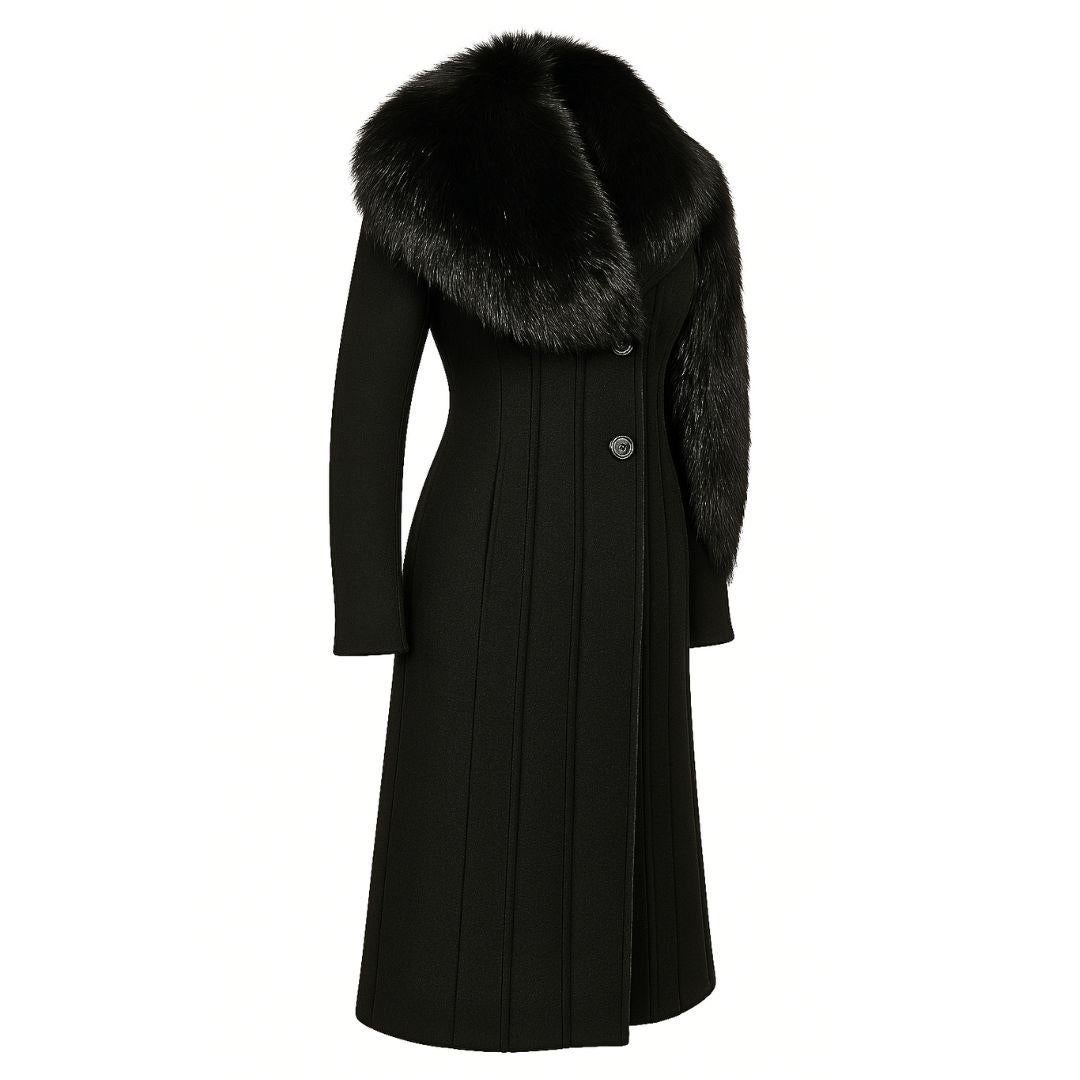 Noir Gucci - Tom Ford - Manteau noir avec fourrure Runway Automne/Hiver 2004 Taille 40IT en vente