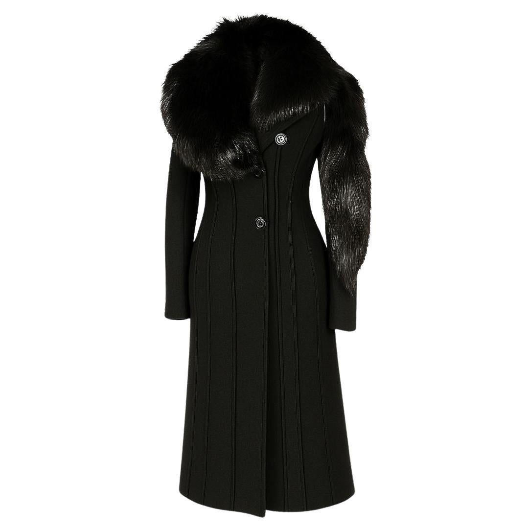Gucci - Tom Ford - Cappotto nero con pelliccia in passerella Autunno/Inverno 2004 Taglia 40IT