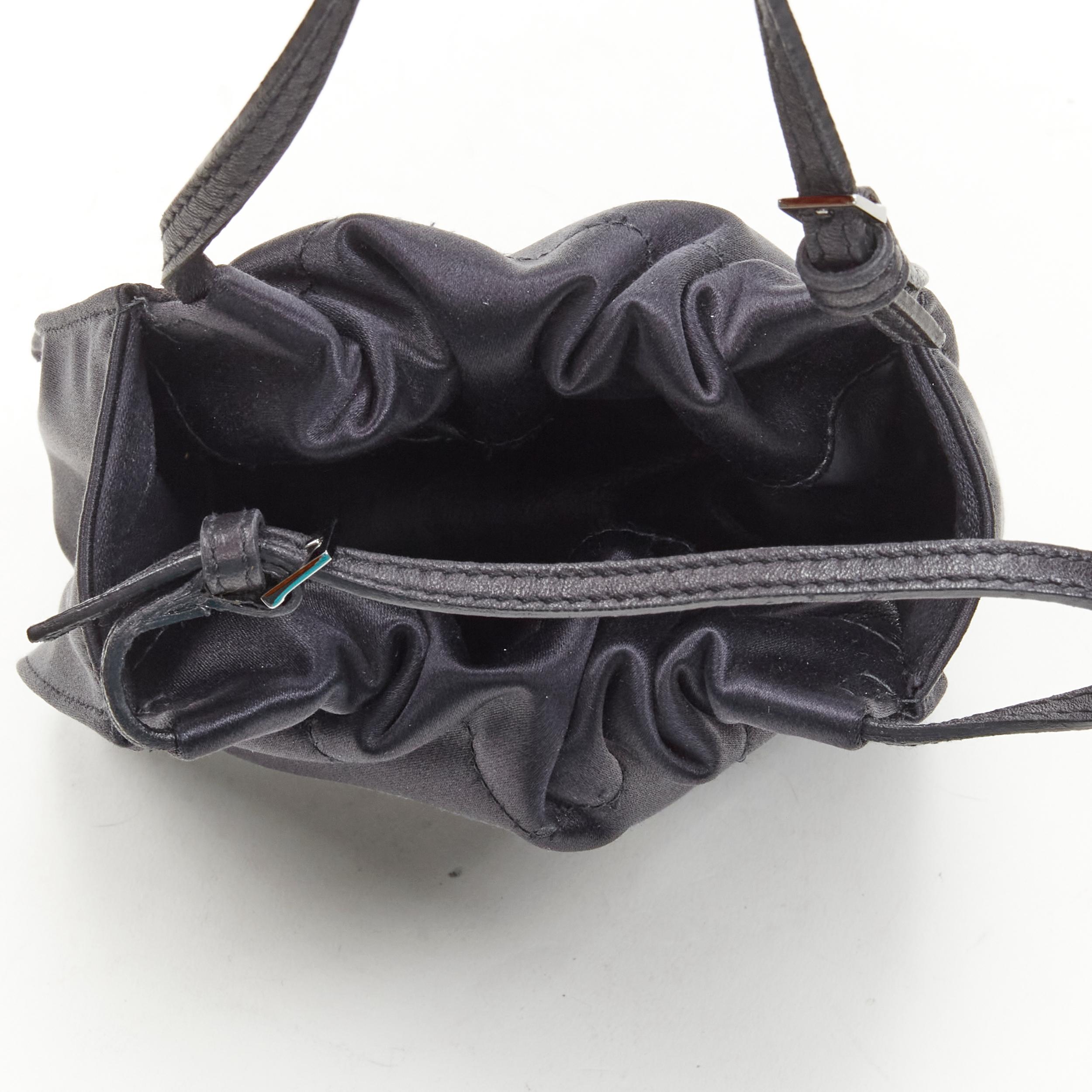 GUCCI TOM FORD black gathered silk satin minimal leather handle bucket bag For Sale 6