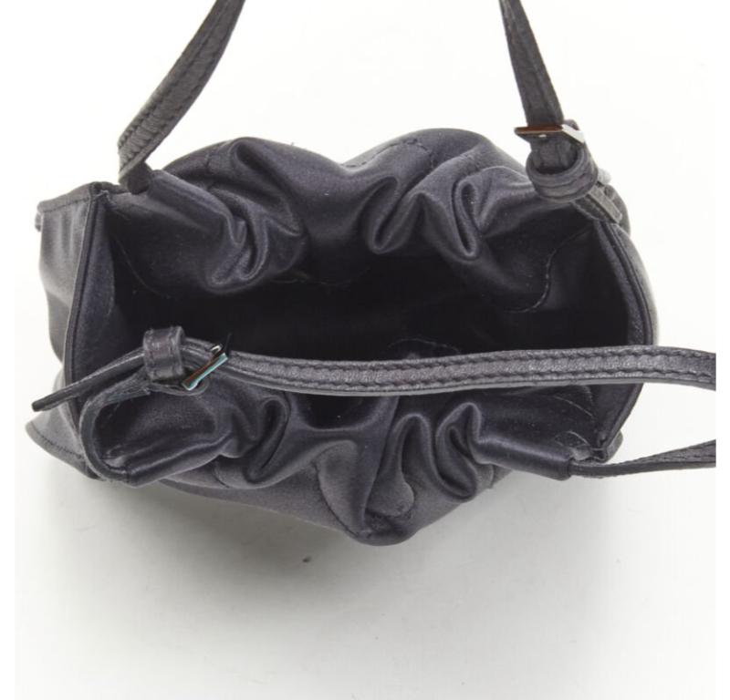 GUCCI TOM FORD black gathered silk satin minimal leather handle bucket bag For Sale 5