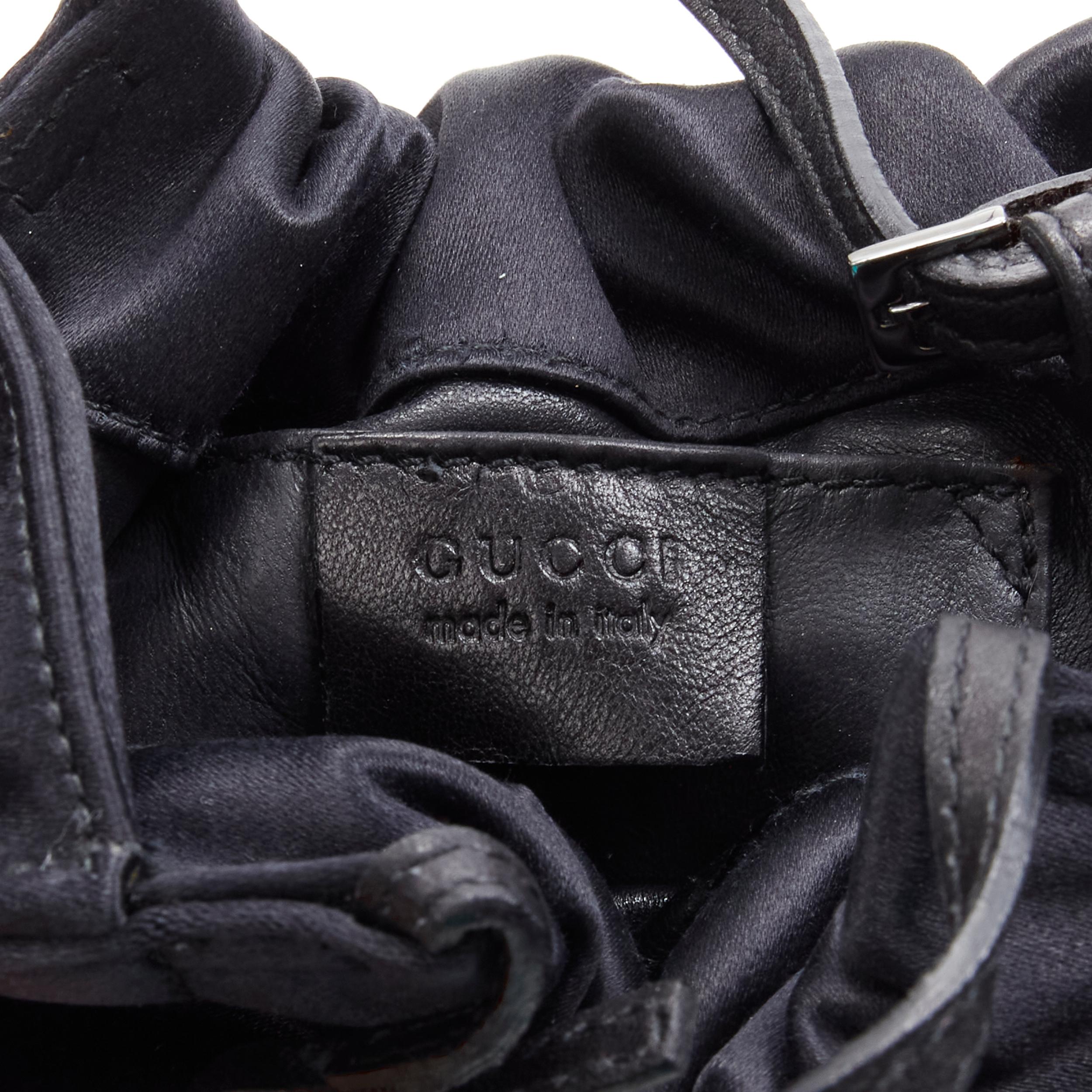 GUCCI TOM FORD black gathered silk satin minimal leather handle bucket bag For Sale 8
