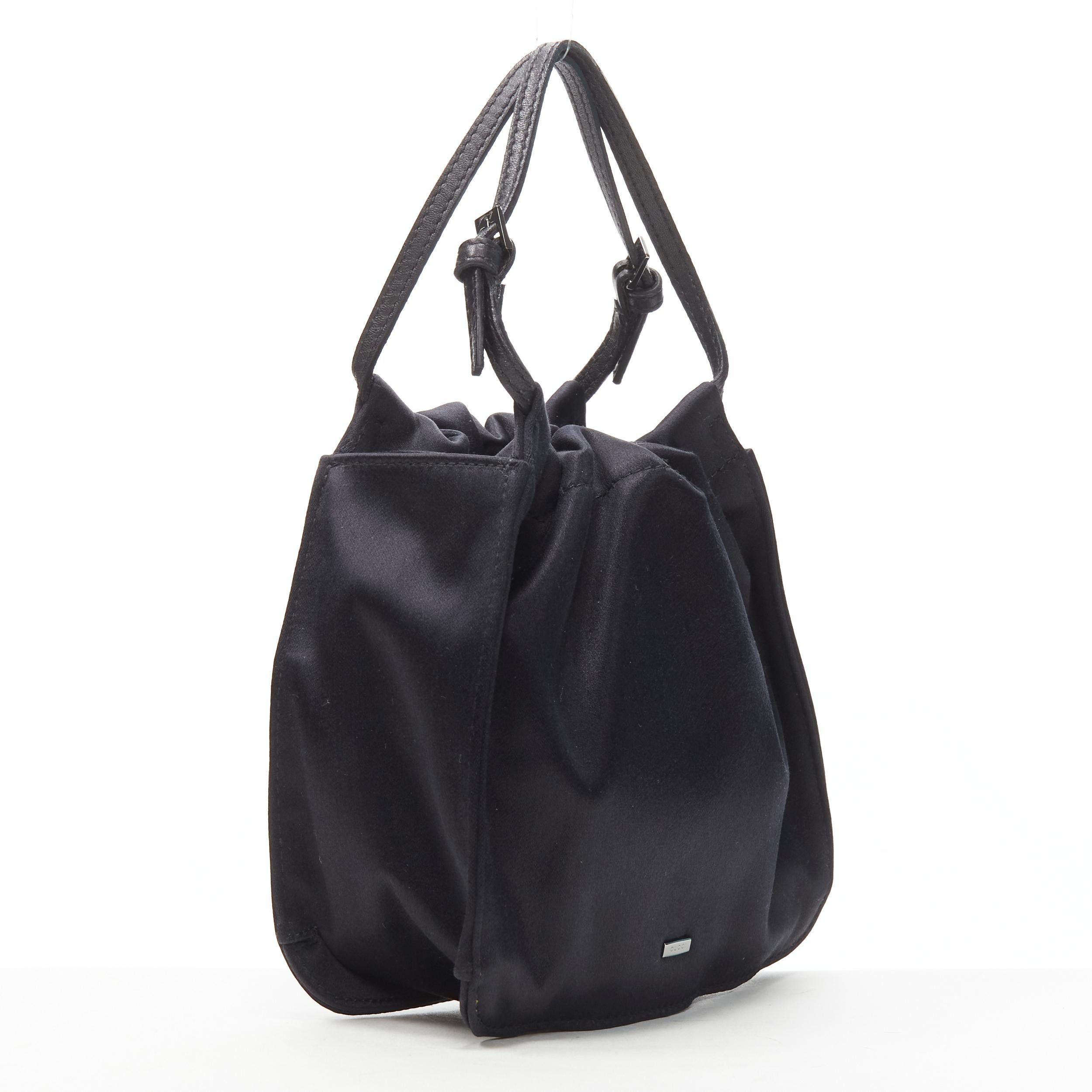 GUCCI TOM FORD black gathered silk satin minimal leather handle bucket bag In Excellent Condition In Hong Kong, NT