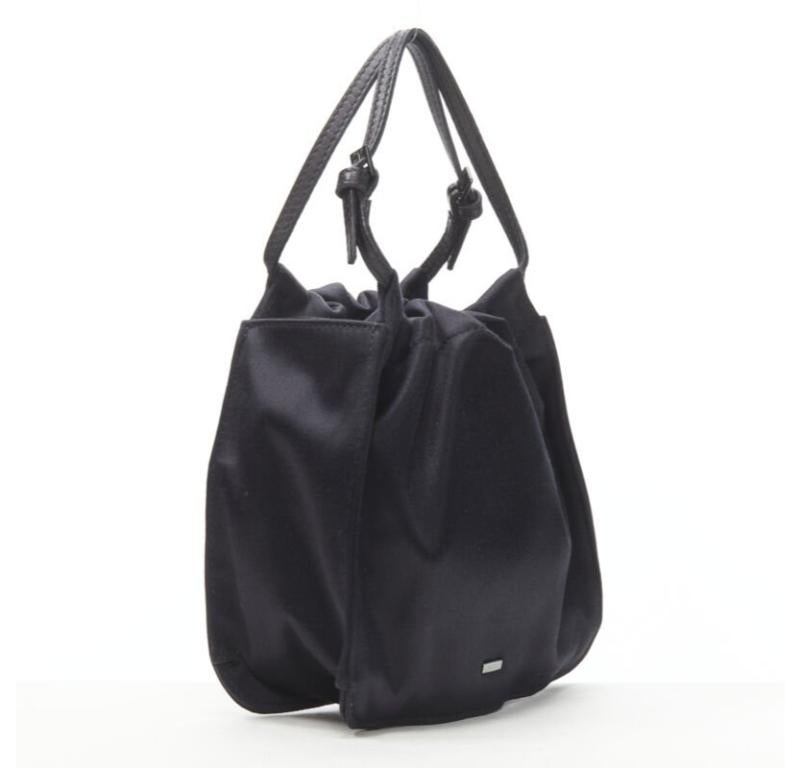 Black GUCCI TOM FORD black gathered silk satin minimal leather handle bucket bag For Sale