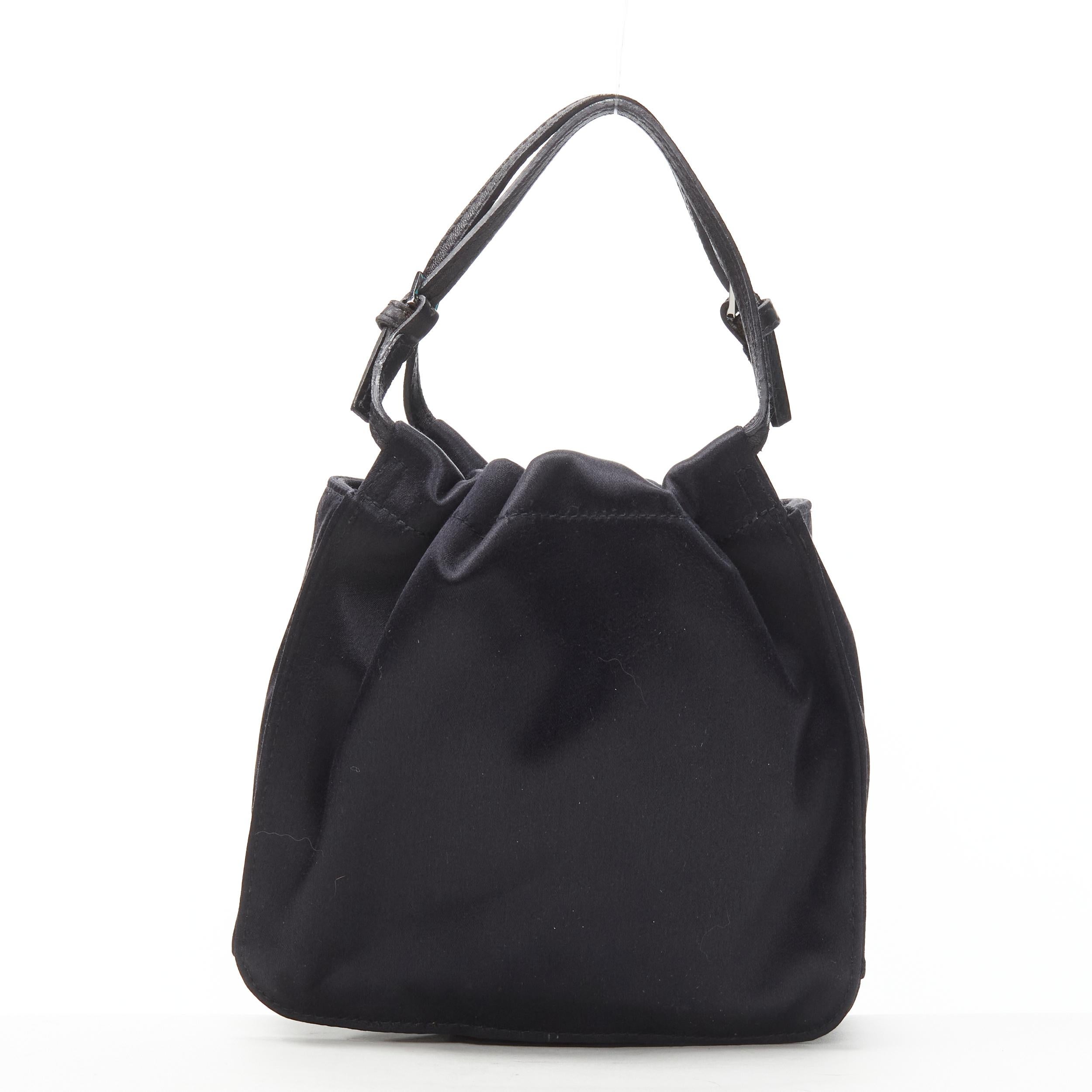 GUCCI TOM FORD black gathered silk satin minimal leather handle bucket bag For Sale 1