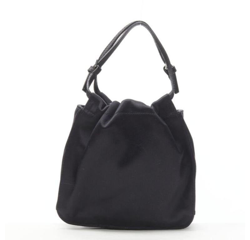 Women's GUCCI TOM FORD black gathered silk satin minimal leather handle bucket bag For Sale