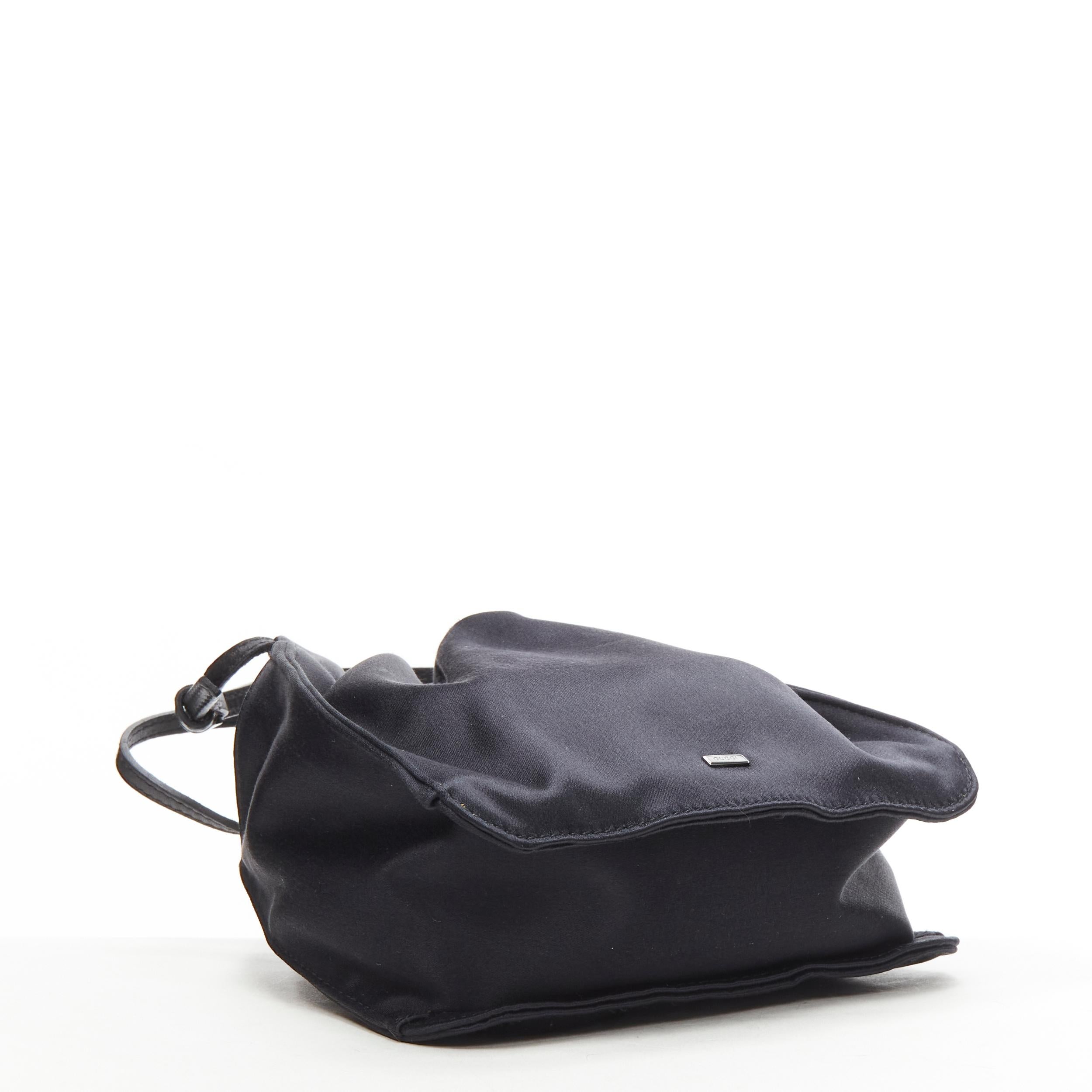 GUCCI TOM FORD black gathered silk satin minimal leather handle bucket bag For Sale 2