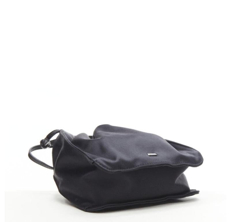 GUCCI TOM FORD black gathered silk satin minimal leather handle bucket bag For Sale 1