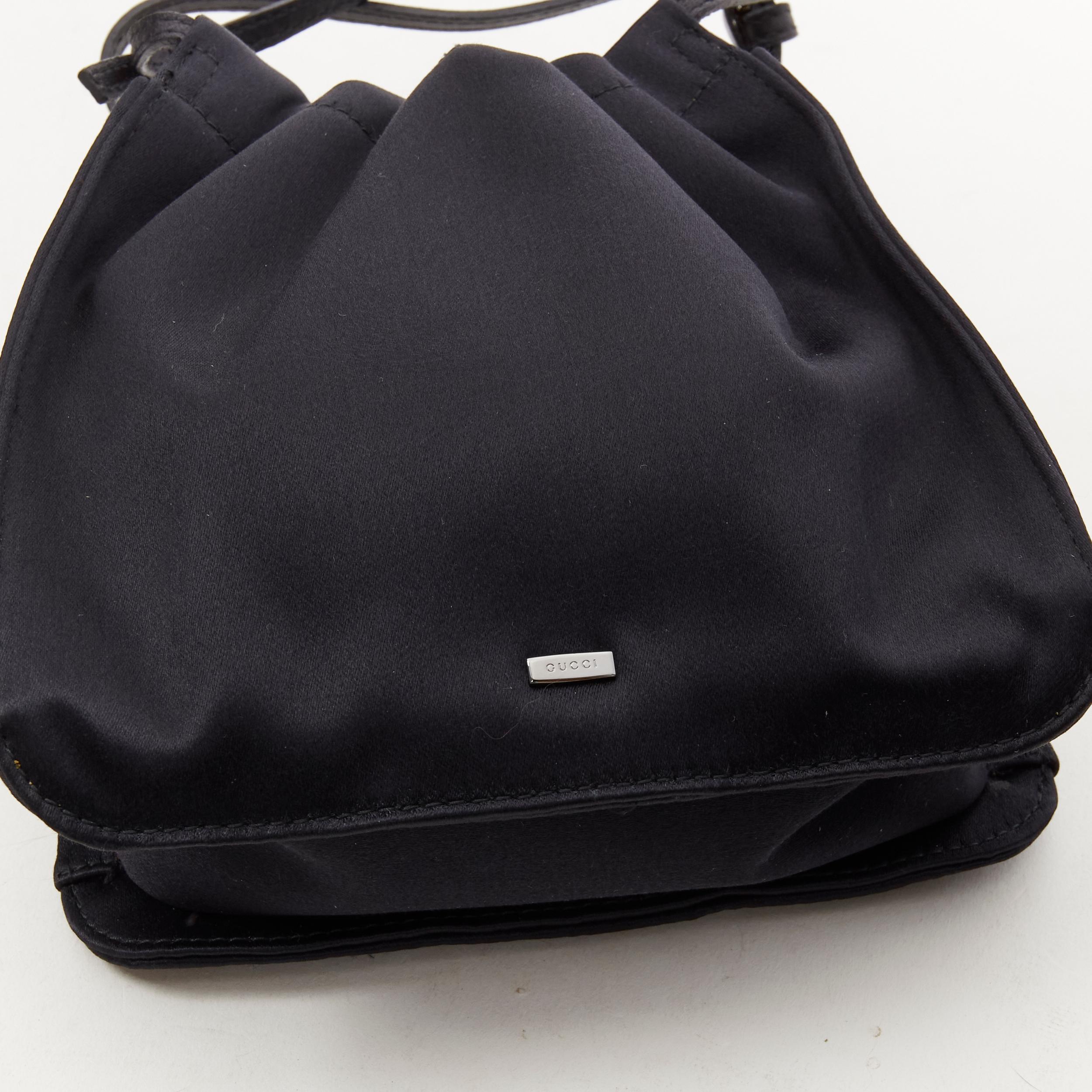 GUCCI TOM FORD black gathered silk satin minimal leather handle bucket bag For Sale 3