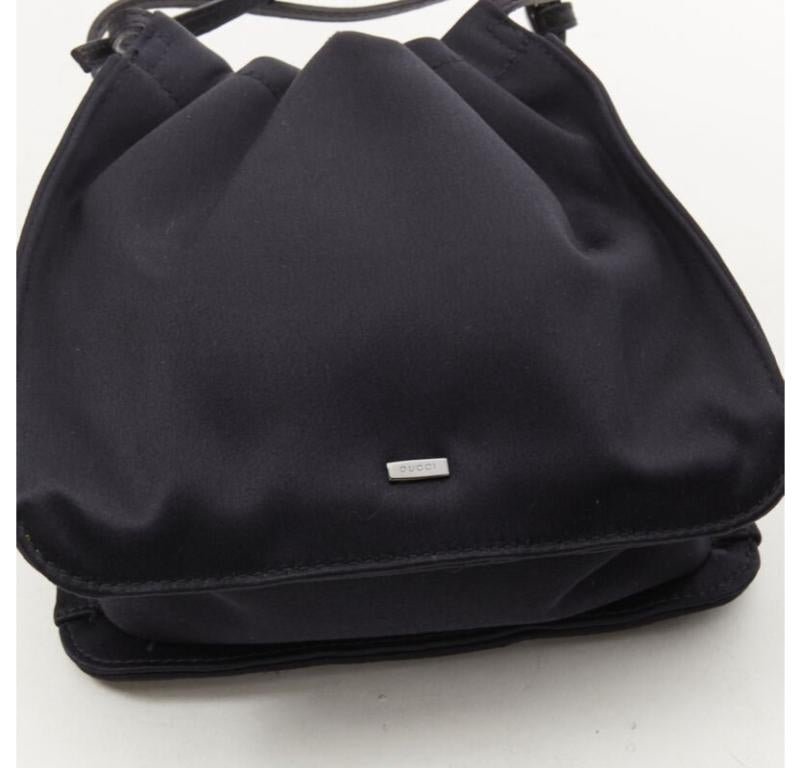 GUCCI TOM FORD black gathered silk satin minimal leather handle bucket bag For Sale 2