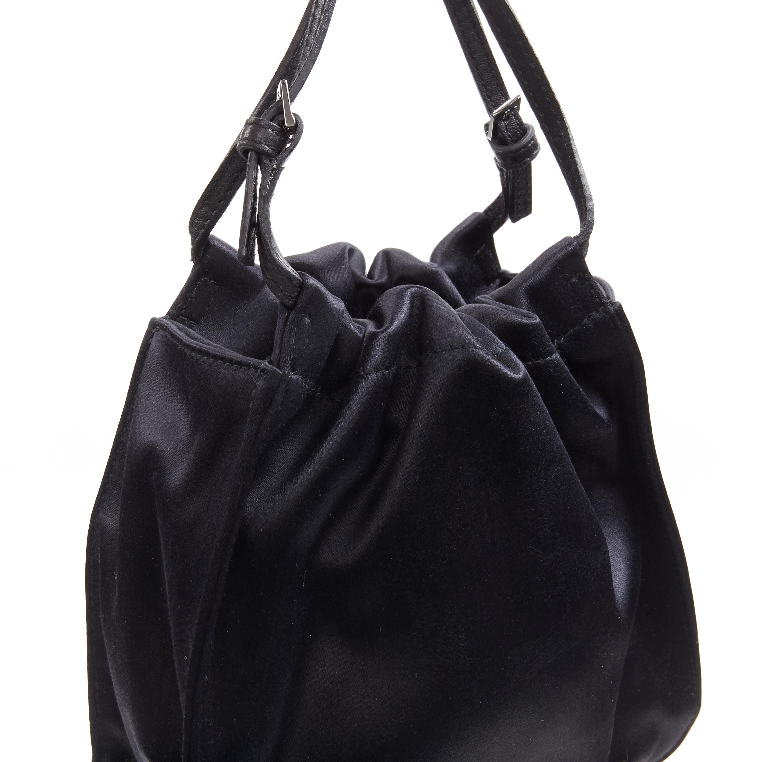 GUCCI TOM FORD black gathered silk satin minimal leather handle bucket bag For Sale 4