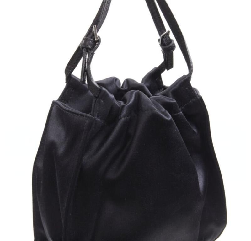 GUCCI TOM FORD black gathered silk satin minimal leather handle bucket bag For Sale 3