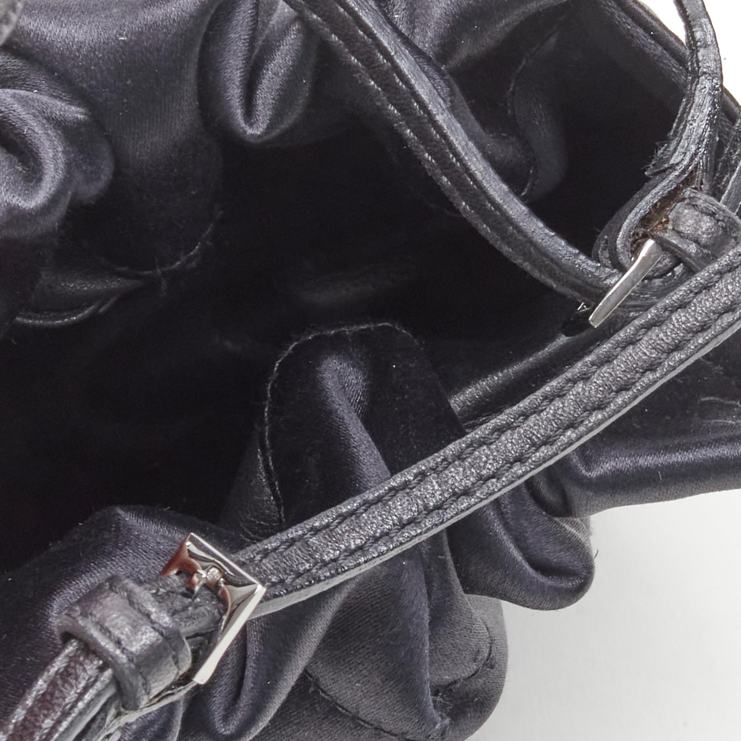 GUCCI TOM FORD black gathered silk satin minimal leather handle bucket bag For Sale 5