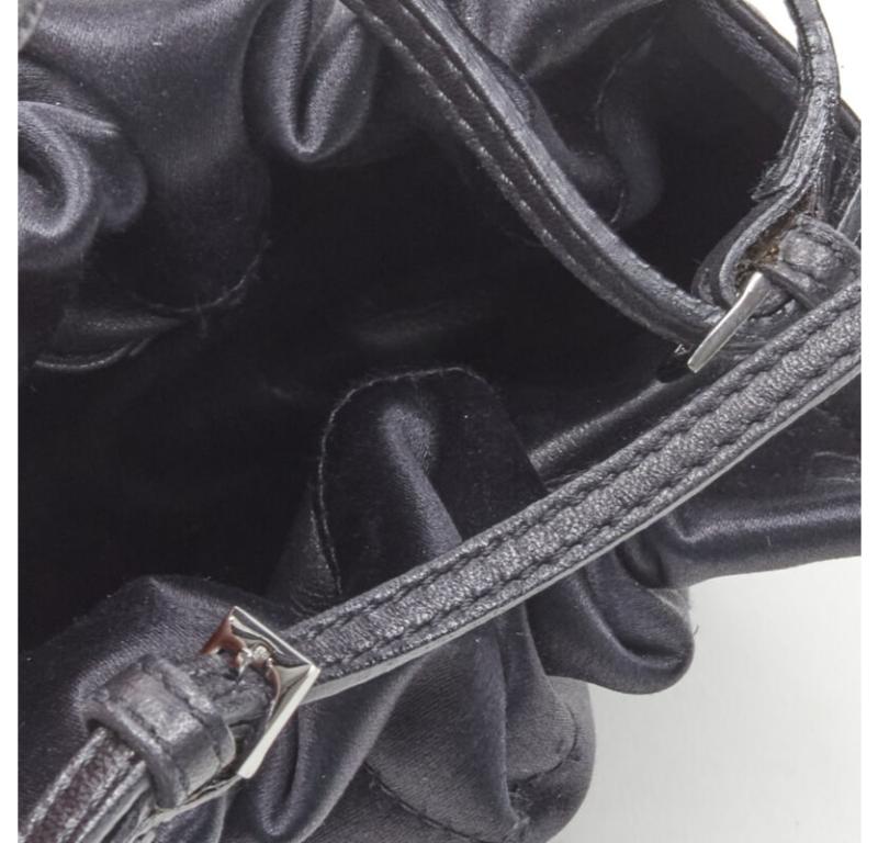 GUCCI TOM FORD black gathered silk satin minimal leather handle bucket bag For Sale 4