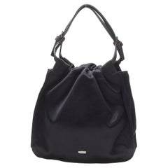 GUCCI TOM FORD black gathered silk satin minimal leather handle bucket bag