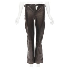 GUCCI TOM FORD black leather silver buckle straight leg pants IT38 XS
