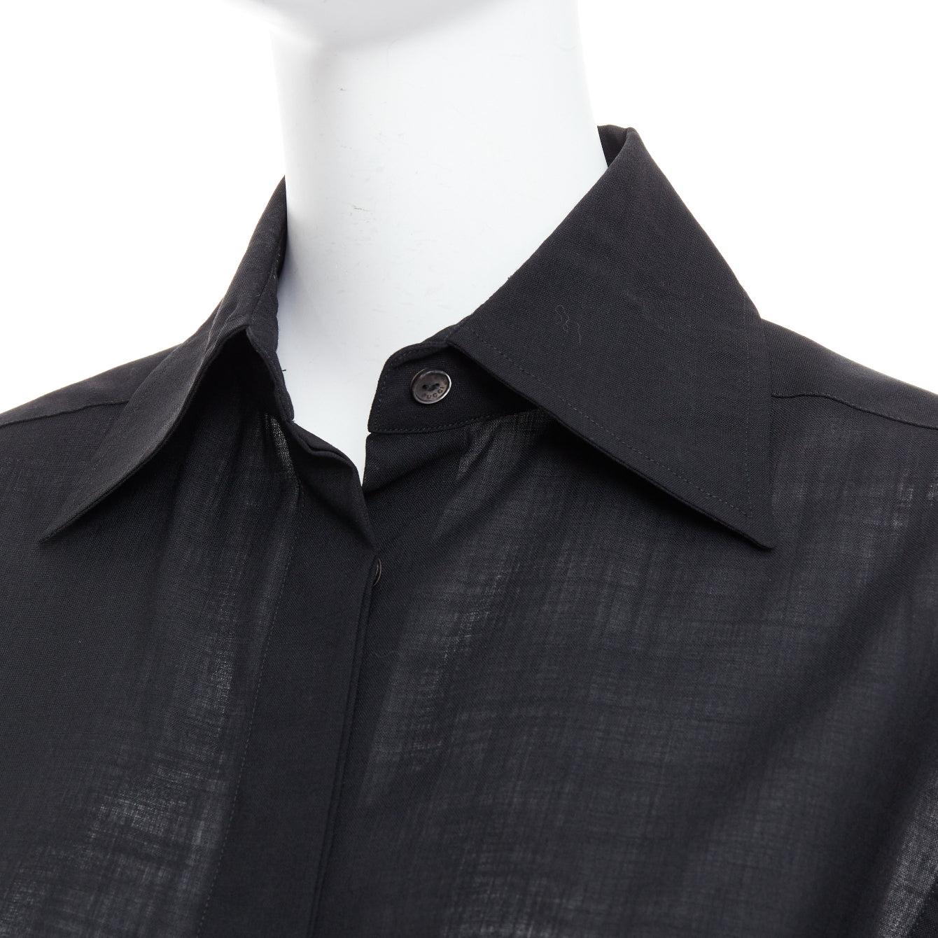 GUCCI Tom Ford black minimal sheer button down dress shirt
Reference: CNPG/A00091
Brand: Gucci
Designer: Tom Ford
Material: Fabric
Color: Black
Pattern: Solid
Closure: Button
Made in: Italy

CONDITION:
Condition: Excellent, this item was pre-owned