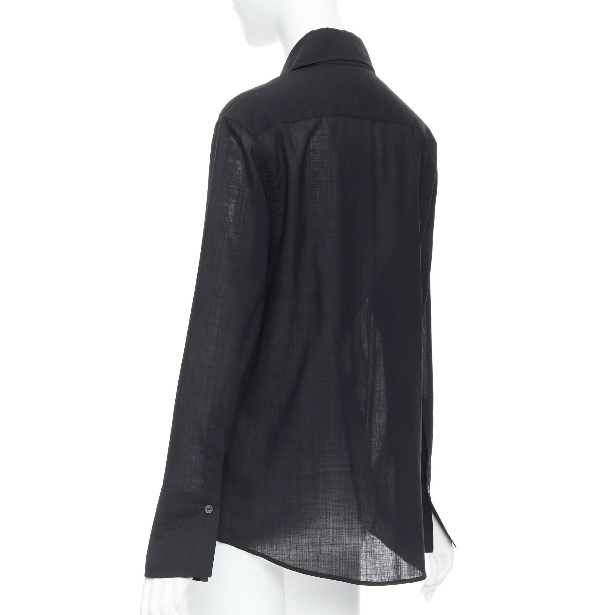 GUCCI Tom Ford black minimal sheer button down dress shirt For Sale 1