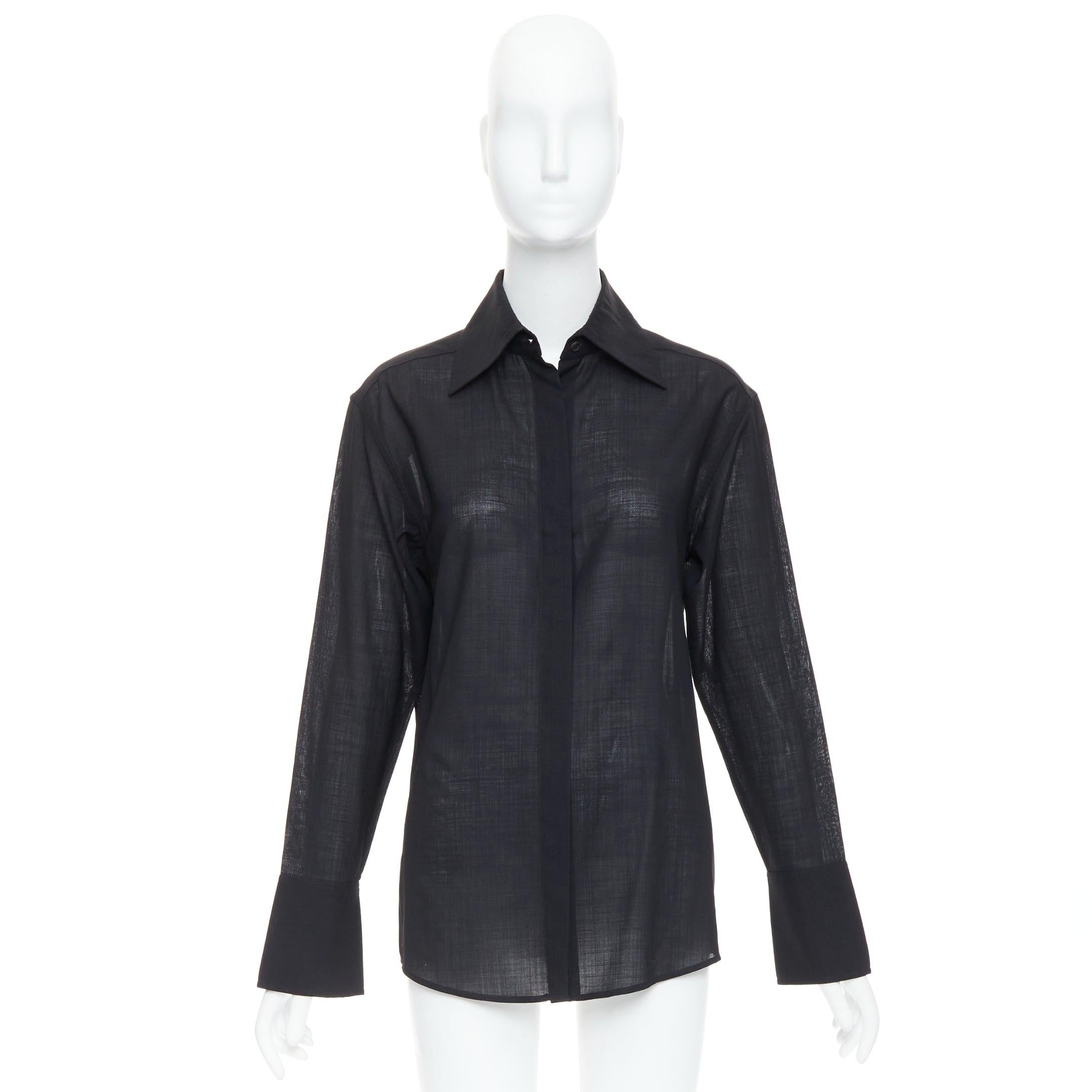 GUCCI Tom Ford black minimal sheer button down dress shirt For Sale 4