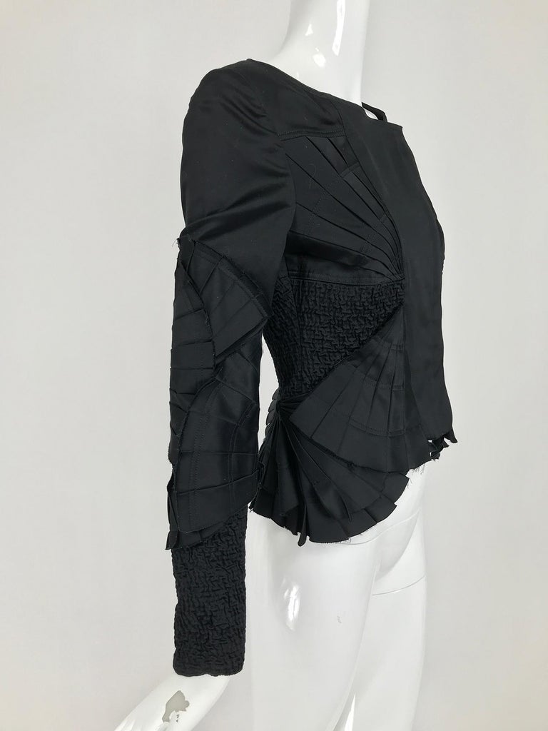 Gucci Tom Ford Black Raw Edge Polished Cotton Fan Pleated Jacket at ...