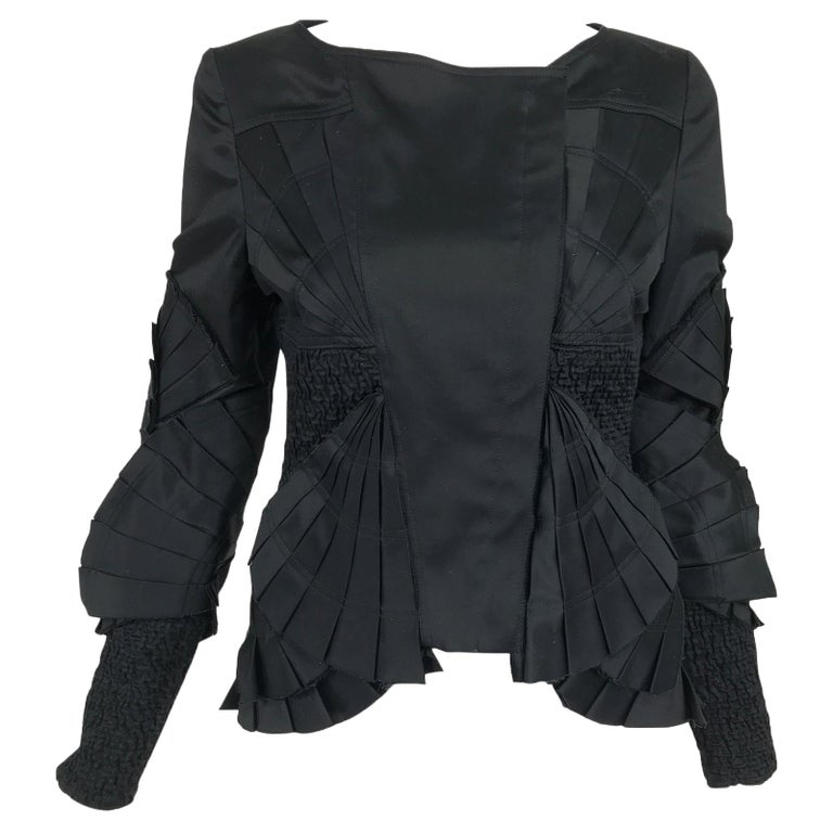 Gucci Tom Ford Black Raw Edge Polished Cotton Fan Pleated Jacket at ...