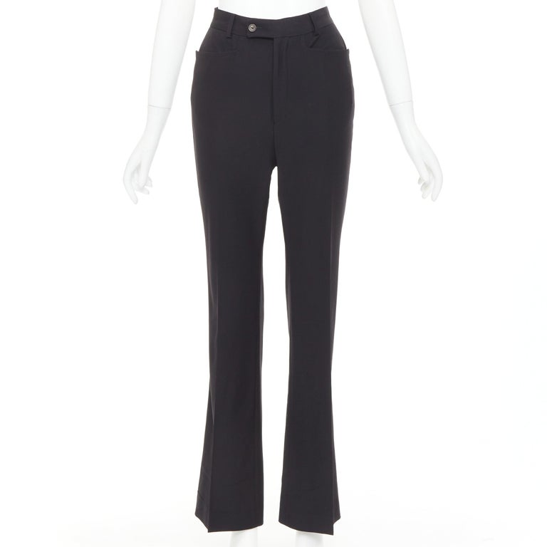 GUCCI Tom Ford black wooly curved pocket high waist flare trousers