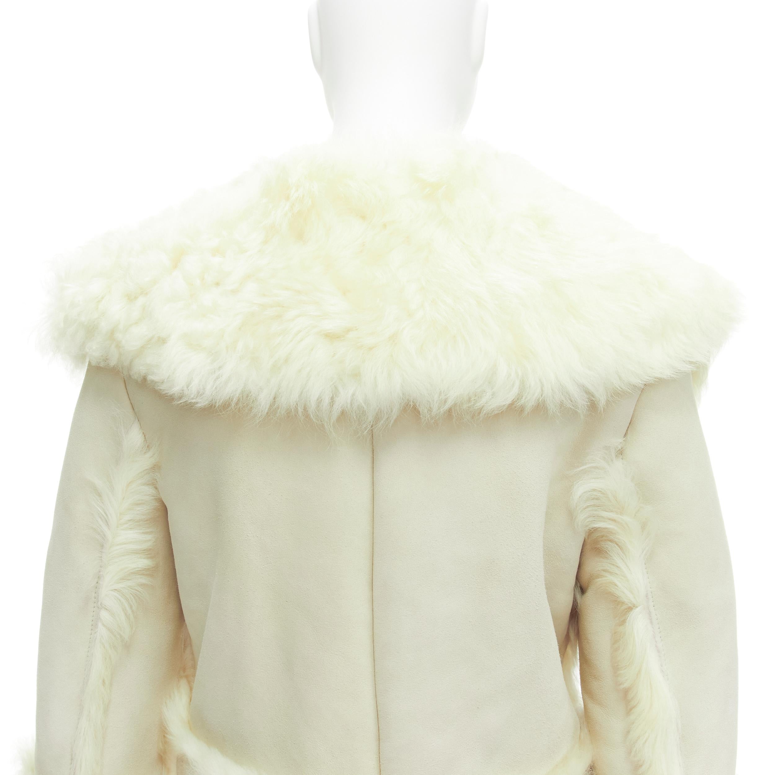 GUCCI Tom Ford cream shearling fur lined suede flared sleeve coat IT38 XS For Sale 6