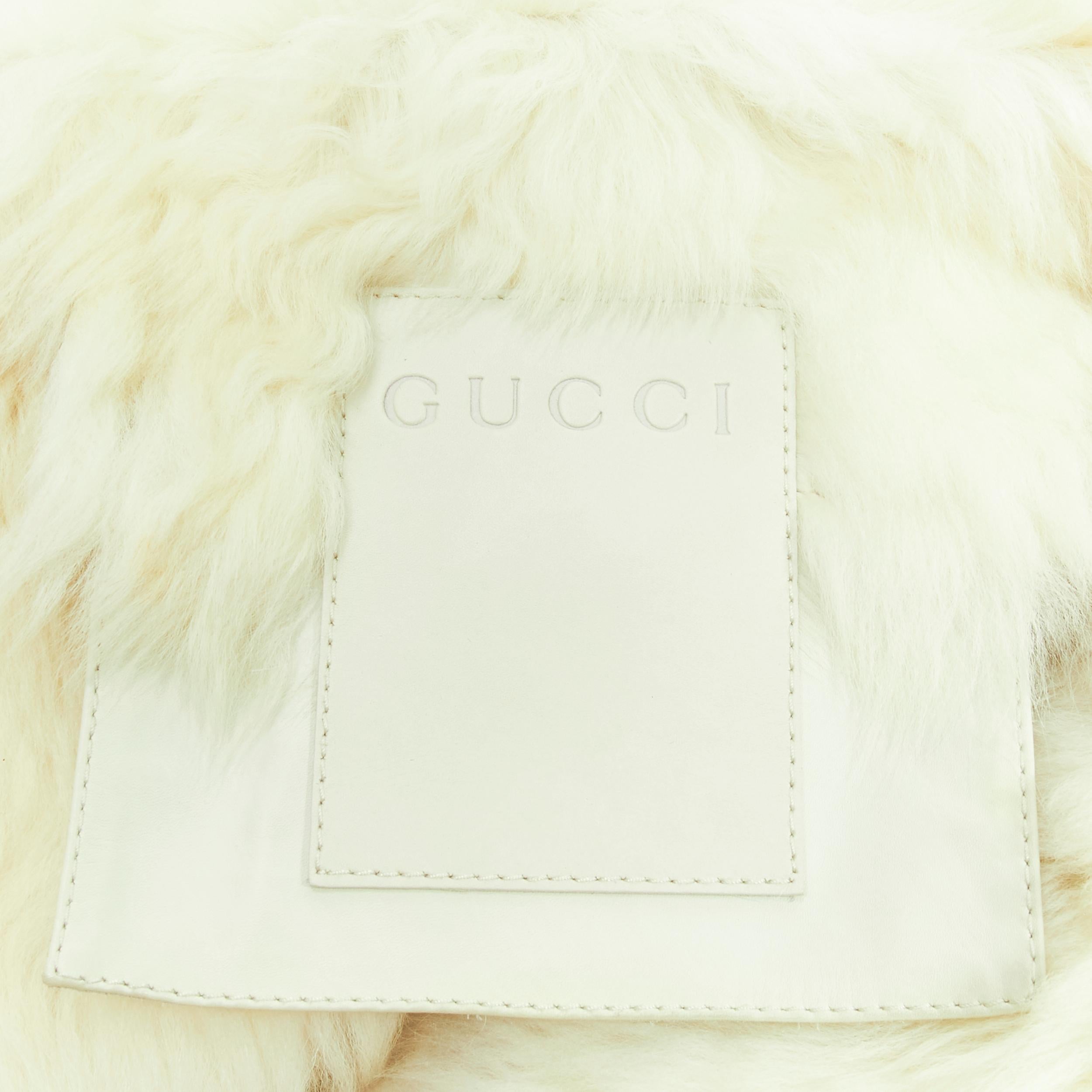 GUCCI Tom Ford Cremefarbener Mantel aus Wildleder mit ausgestellten Ärmeln und Pelzausschnitt IT38 XS im Angebot 8