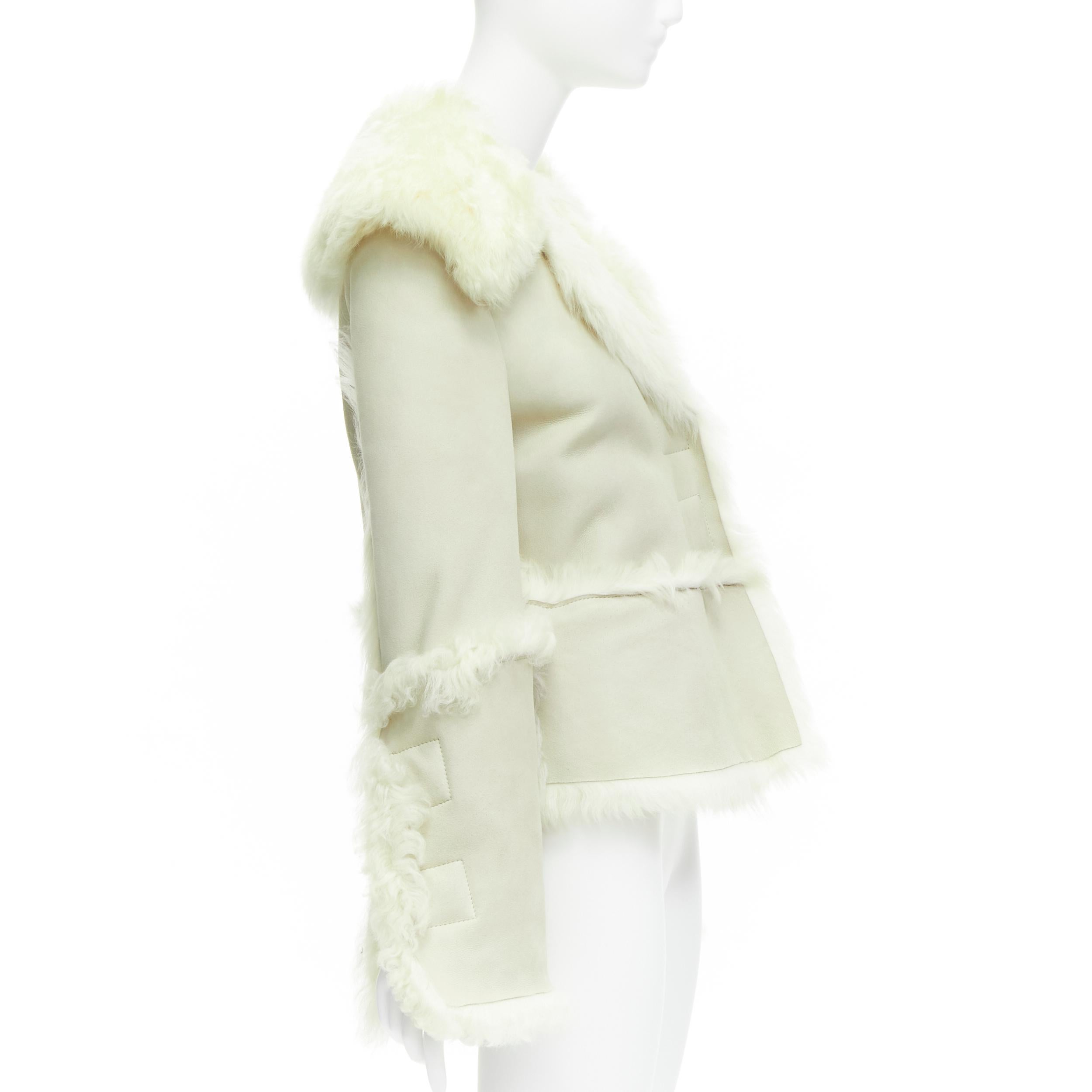 GUCCI Tom Ford cream shearling fur lined suede flared sleeve coat IT38 XS For Sale 1