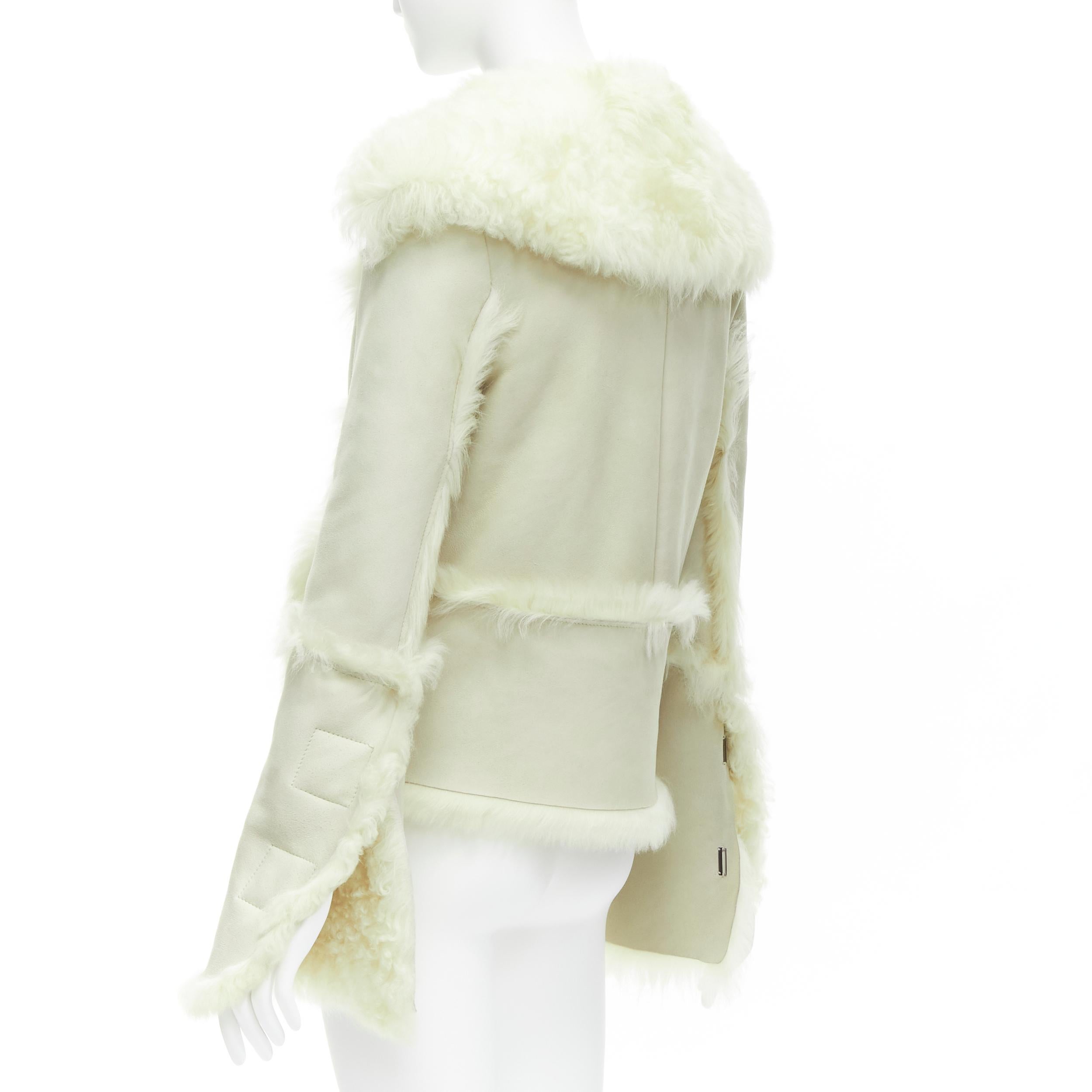 GUCCI Tom Ford cream shearling fur lined suede flared sleeve coat IT38 XS For Sale 3