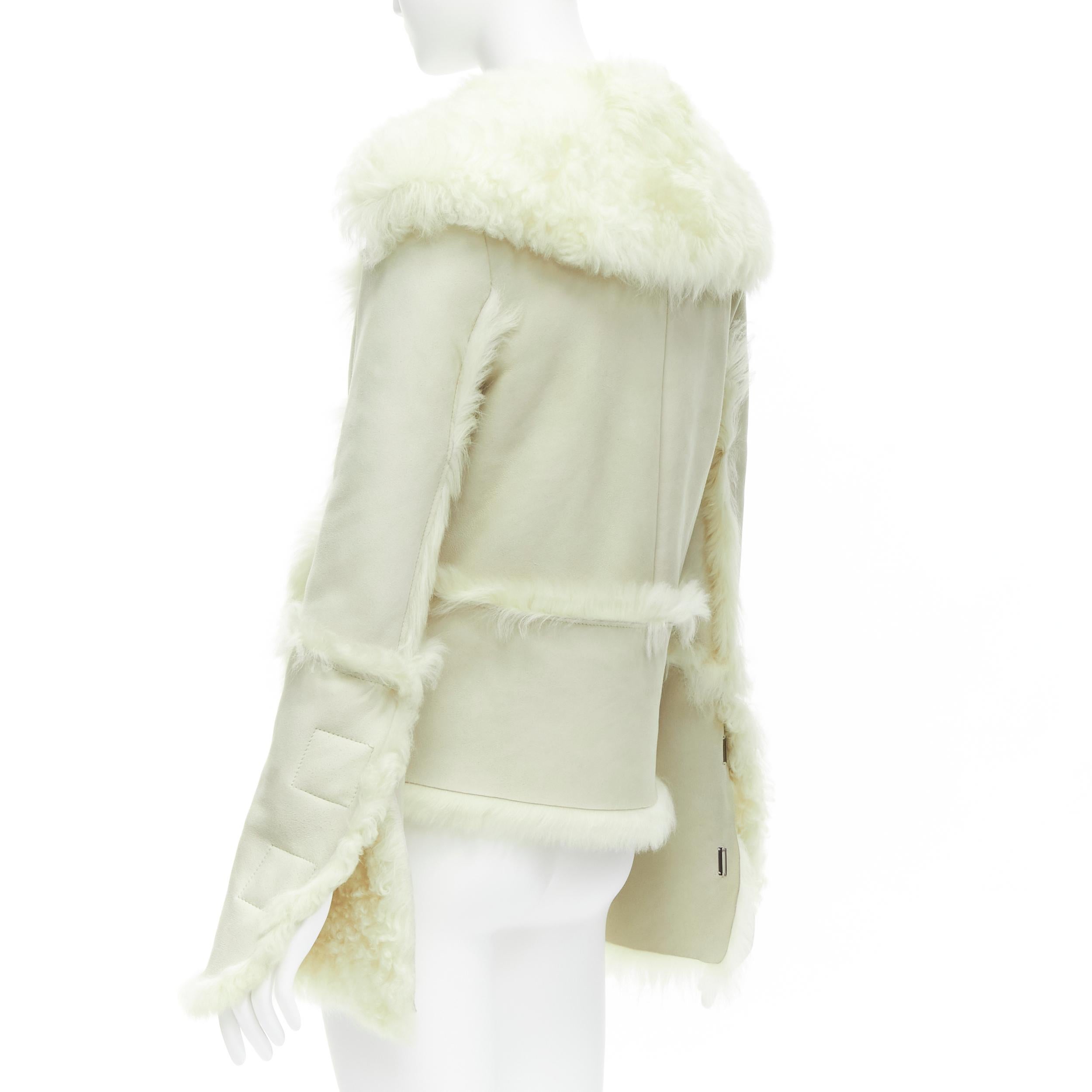 GUCCI Tom Ford cream shearling fur lined suede flared sleeve coat IT38 XS 3